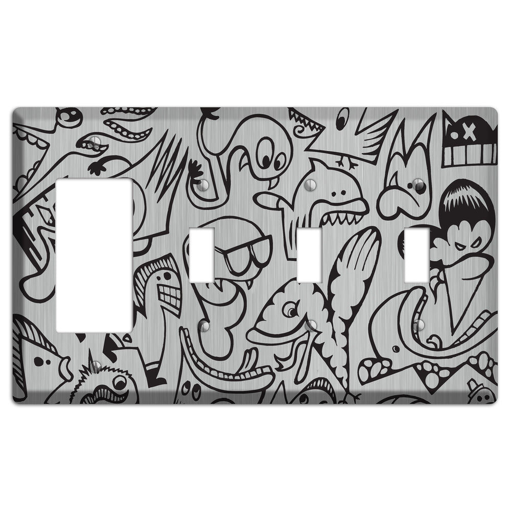 Whimsical Faces 1 Stainless Steel Rocker / 3 Toggle Wallplate