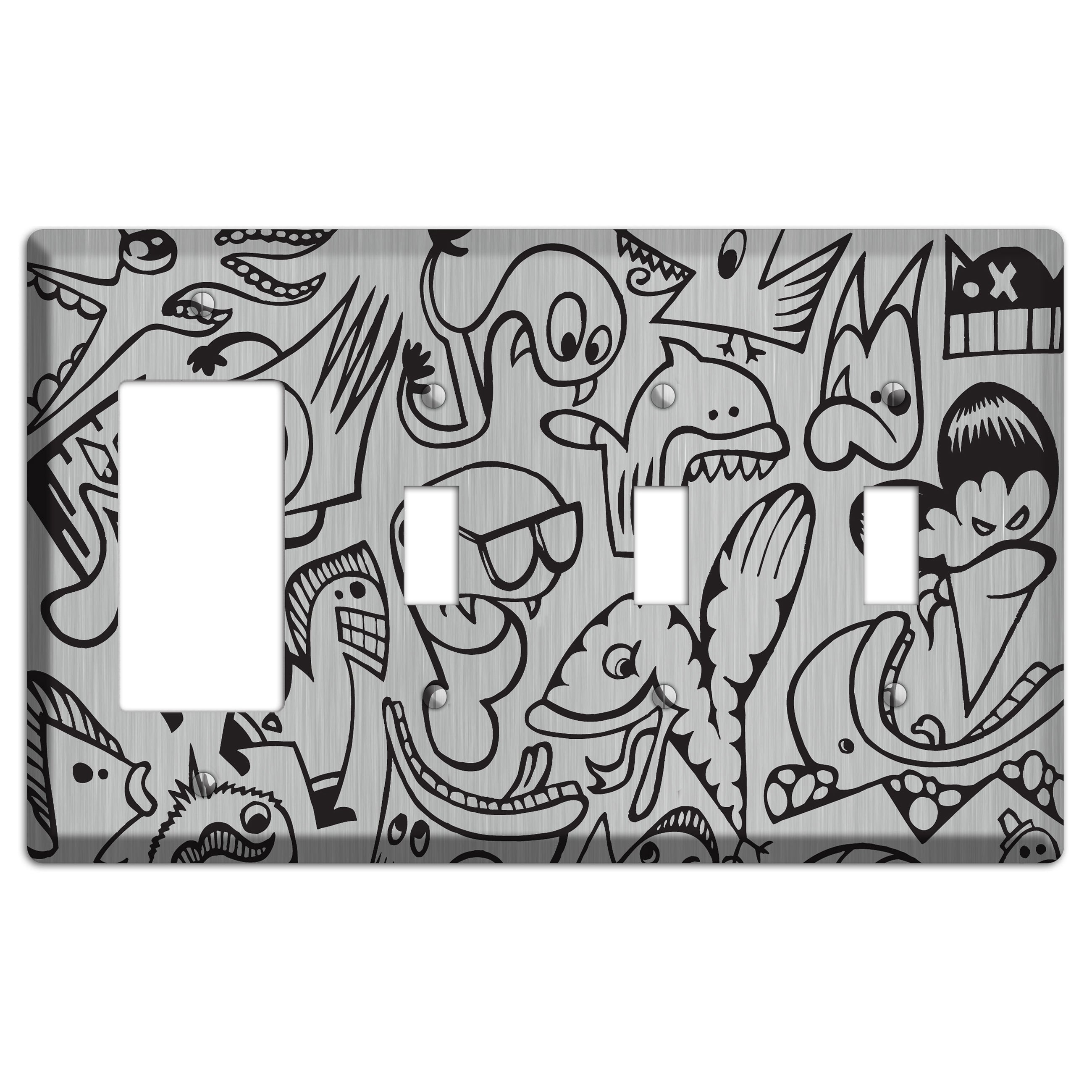Whimsical Faces 1  Stainless Rocker / 3 Toggle Wallplate