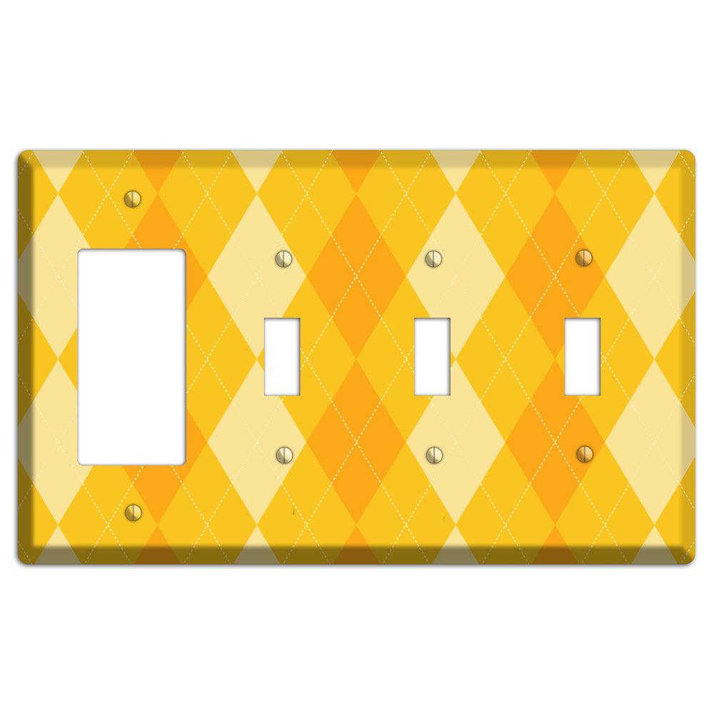 Yellow Argyle Rocker / 3 Toggle Wallplate
