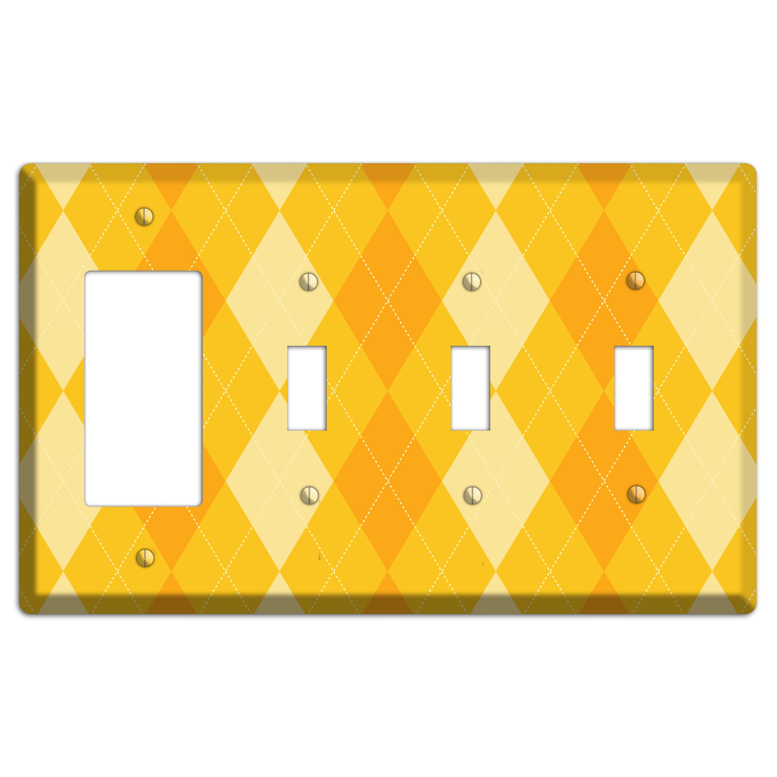 Yellow Argyle Rocker / 3 Toggle Wallplate