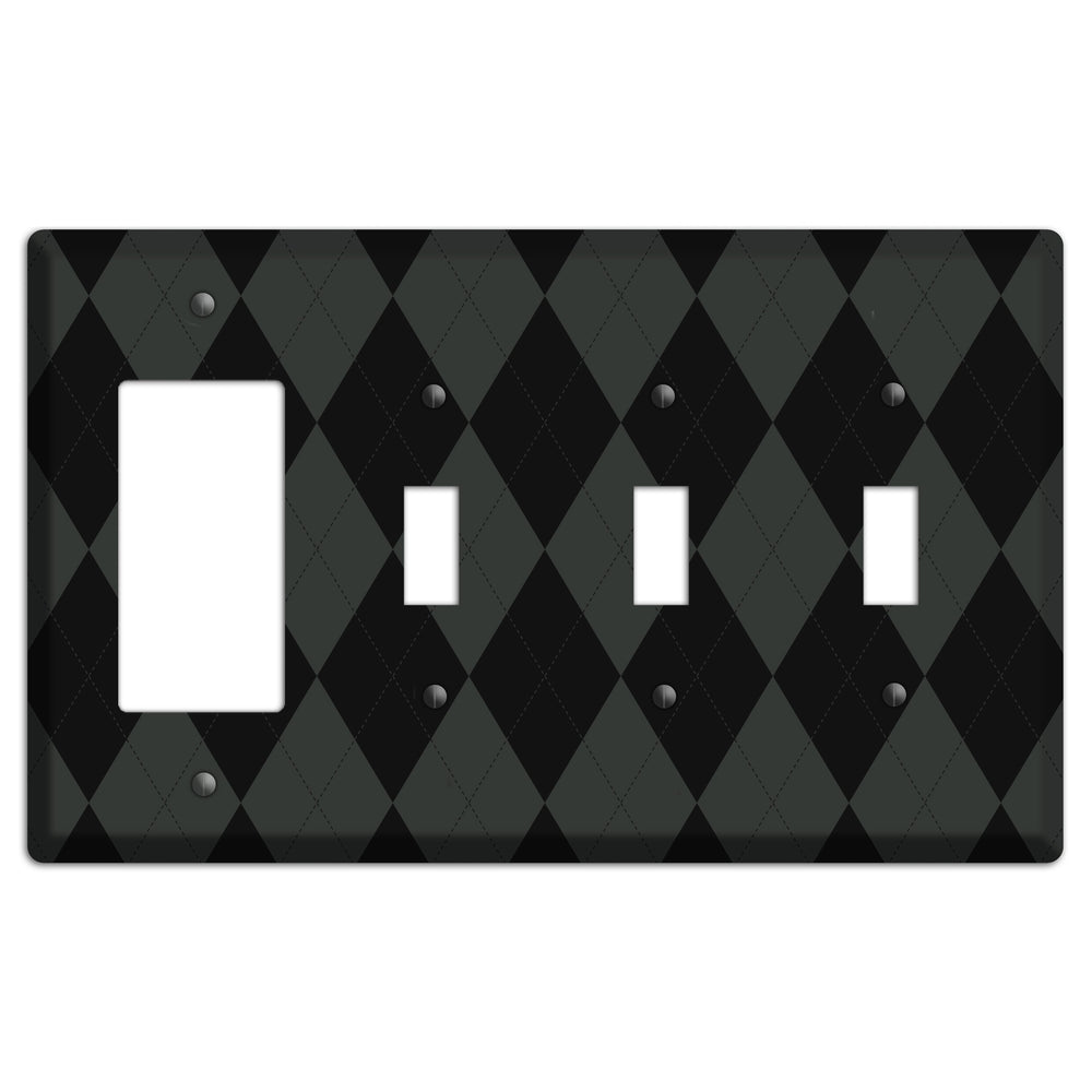 Gray and Black Argyle Rocker / 3 Toggle Wallplate