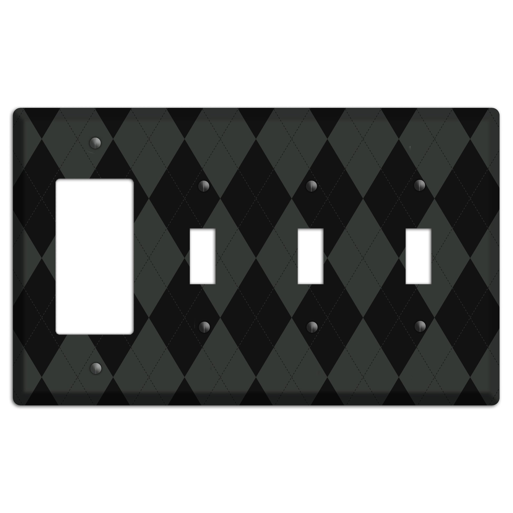Gray and Black Argyle Rocker / 3 Toggle Wallplate