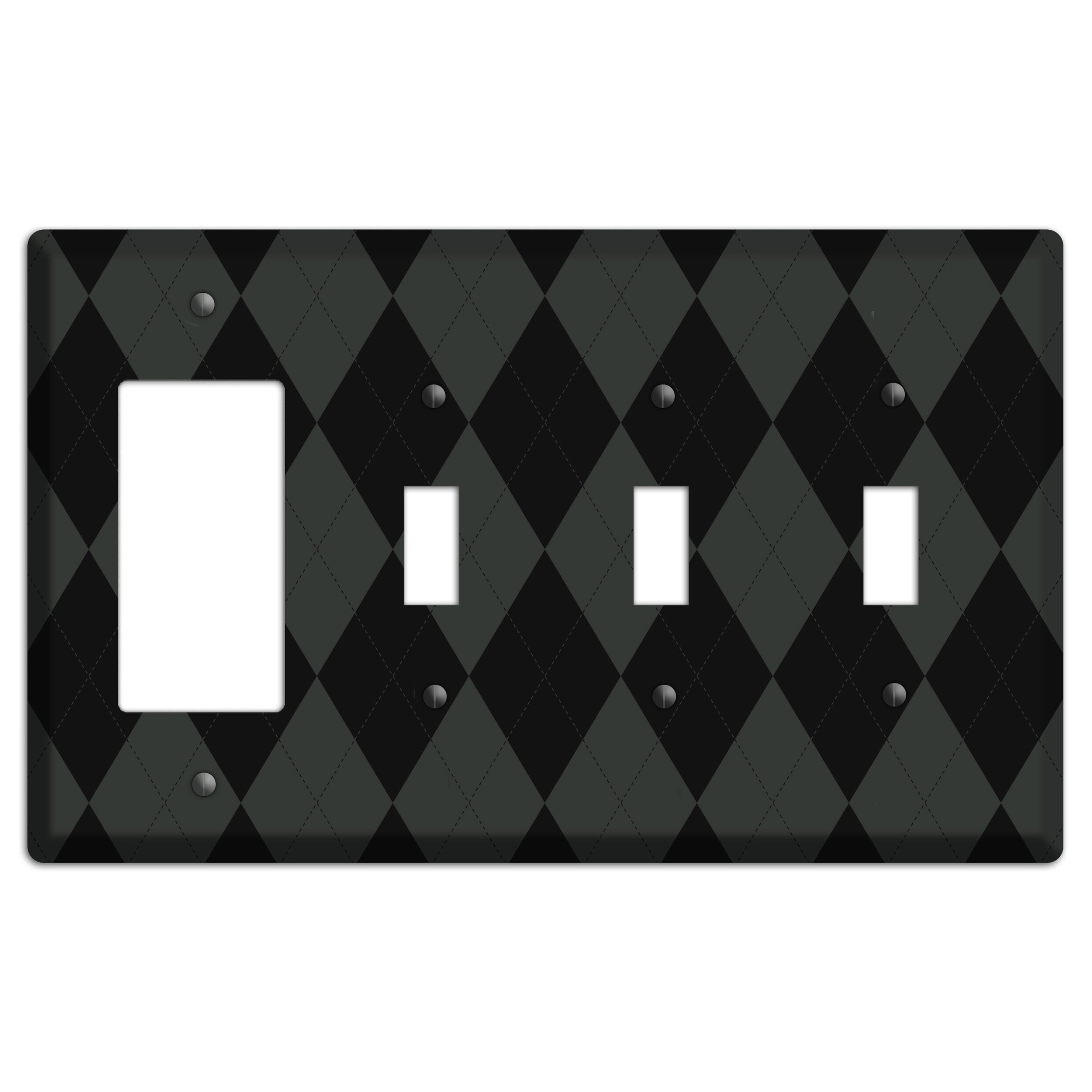 Gray and Black Argyle Rocker / 3 Toggle Wallplate