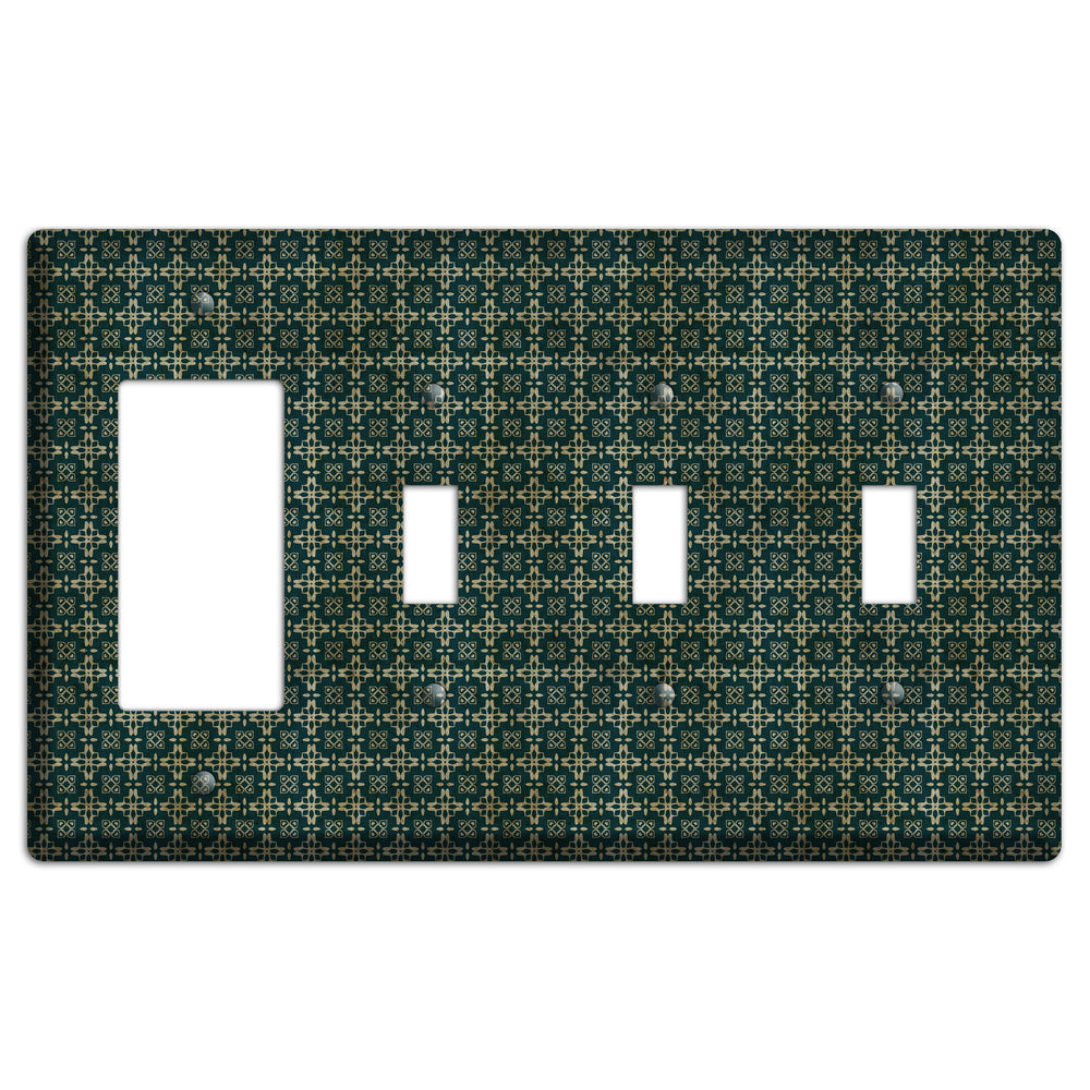 Dark Green Grunge Arabesque Rocker / 3 Toggle Wallplate