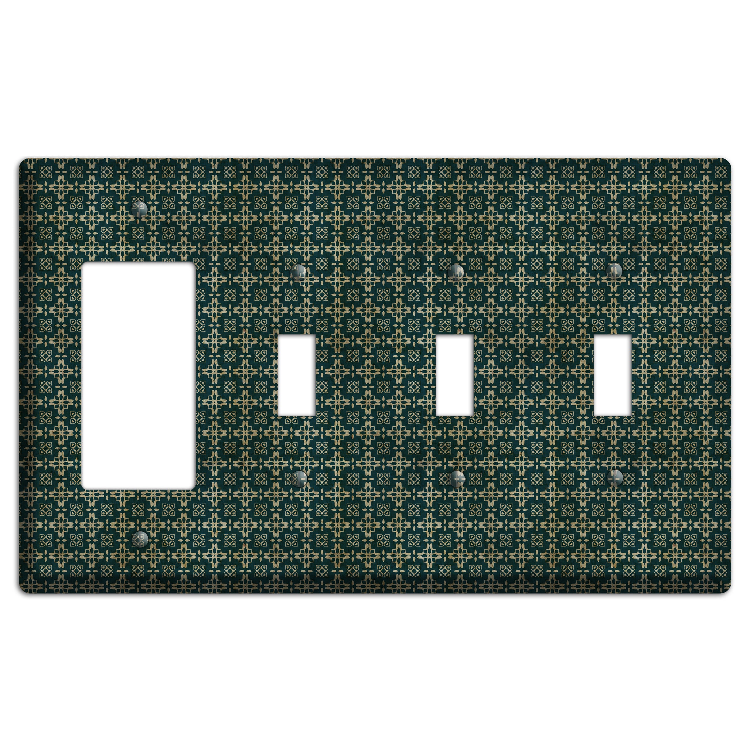 Dark Green Grunge Arabesque Rocker / 3 Toggle Wallplate