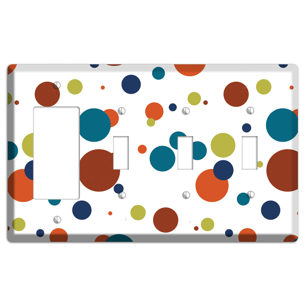 White with Multi Color Medium Dots Rocker / 3 Toggle Wallplate