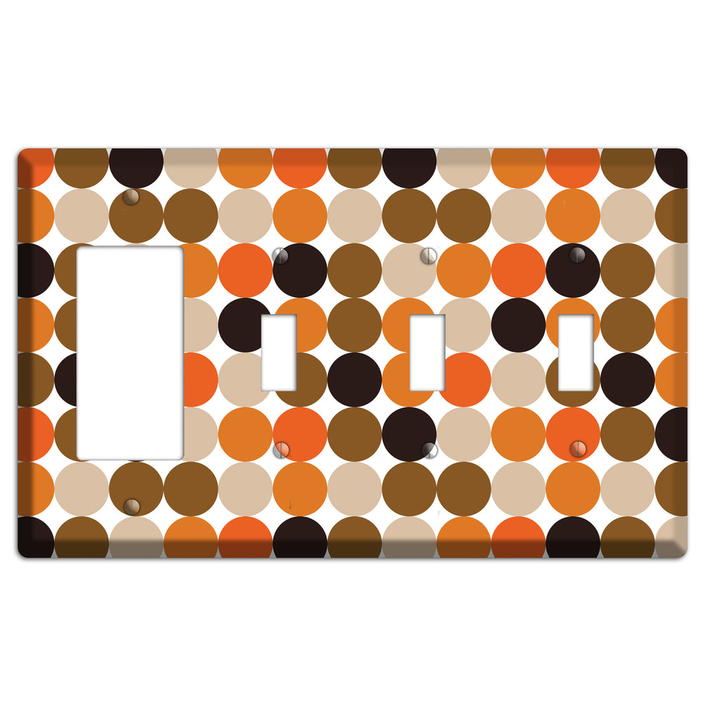 Orange Brown Black Beige Tiled Dots Rocker / 3 Toggle Wallplate