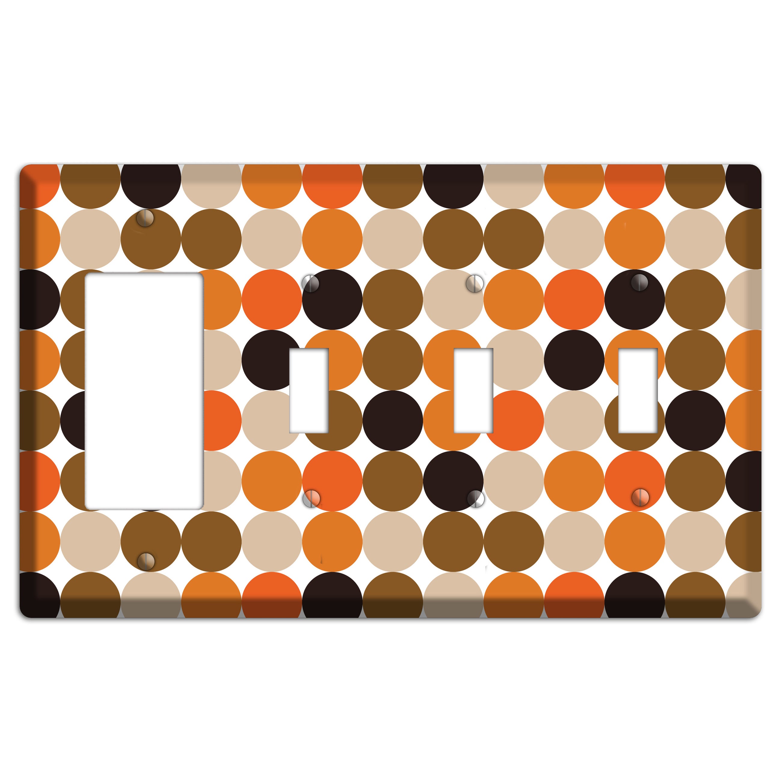 Orange Brown Black Beige Tiled Dots Rocker / 3 Toggle Wallplate