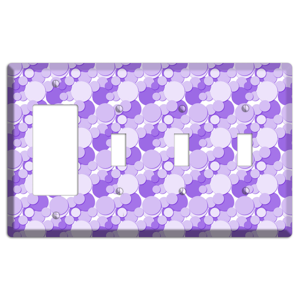 Multi Purple Bubble Dots Rocker / 3 Toggle Wallplate