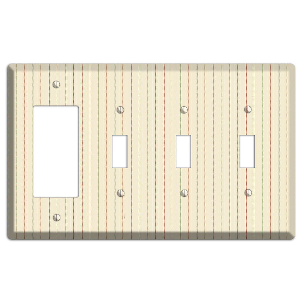 Off White Pinstripe Rocker / 3 Toggle Wallplate