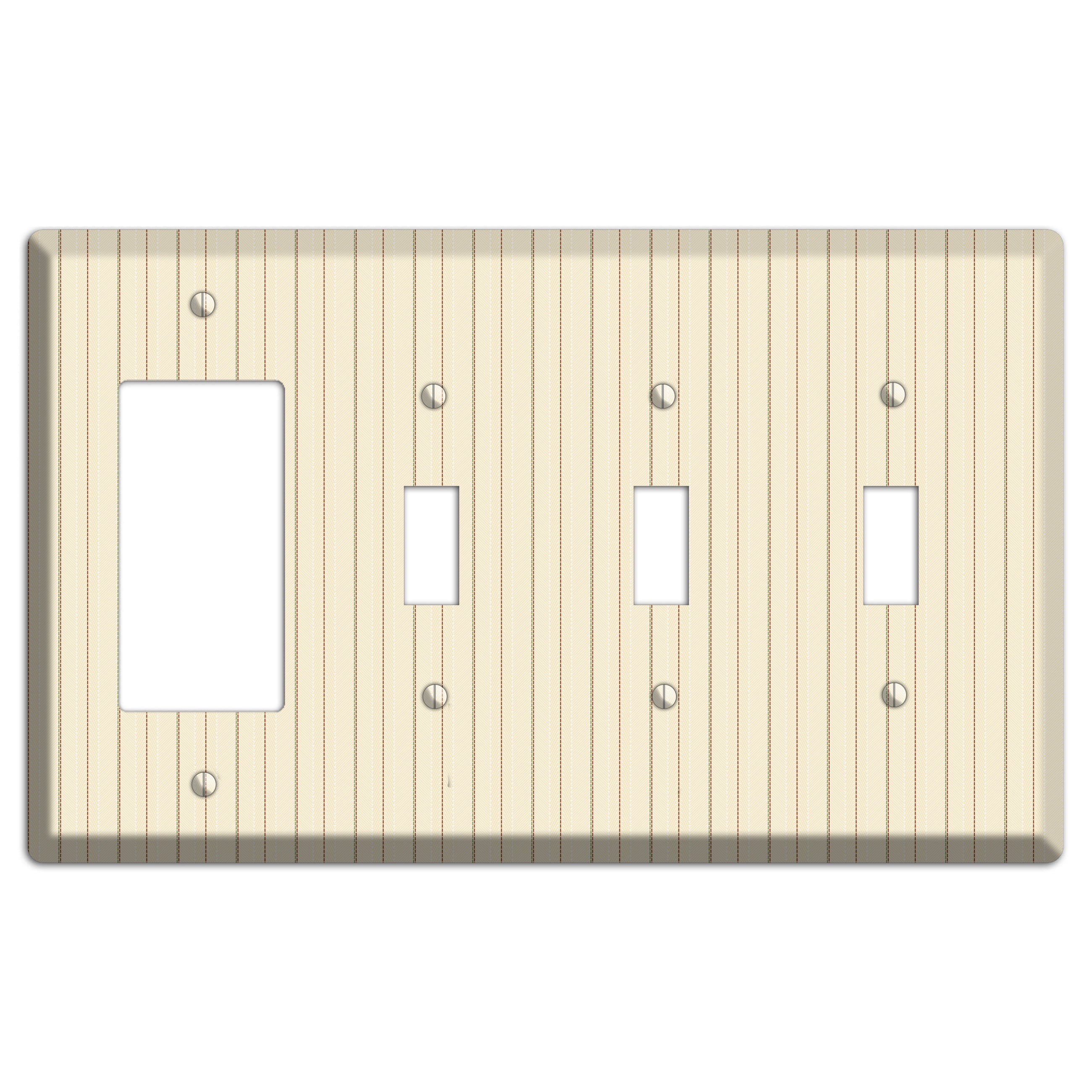 Off White Pinstripe Rocker / 3 Toggle Wallplate