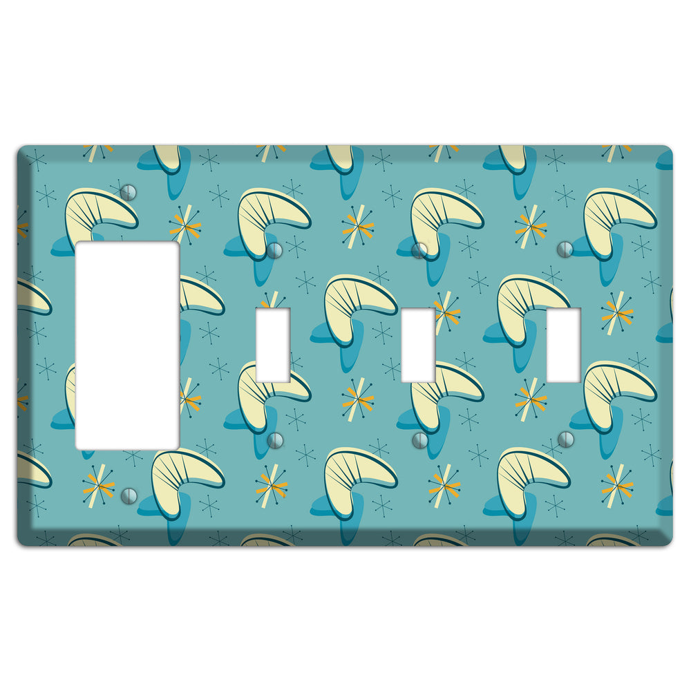 Yellow and Blue Boomerang Rocker / 3 Toggle Wallplate