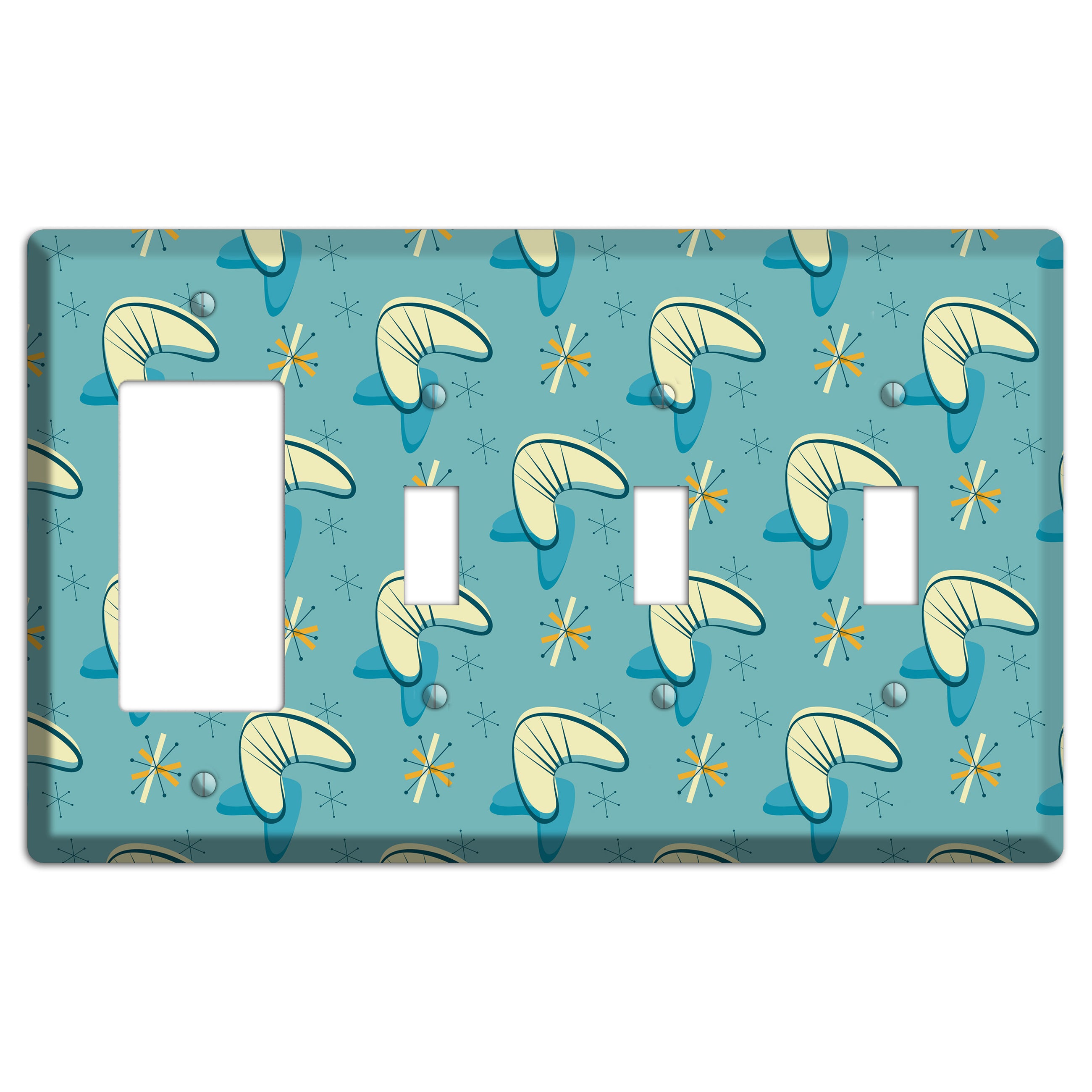 Yellow and Blue Boomerang Rocker / 3 Toggle Wallplate