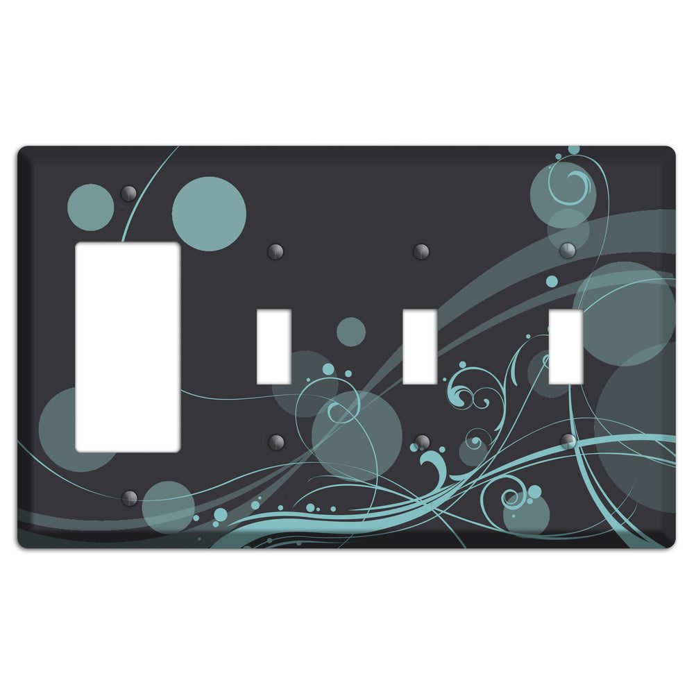 Dark Grey with Blue-grey Dots and Swirls Rocker / 3 Toggle Wallplate