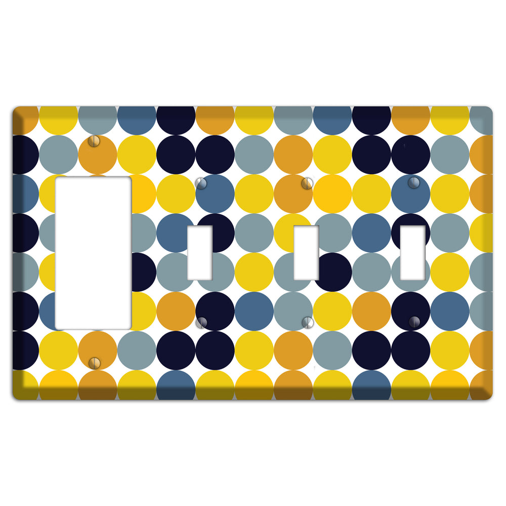 Multi Yellow and Blue Dots Rocker / 3 Toggle Wallplate
