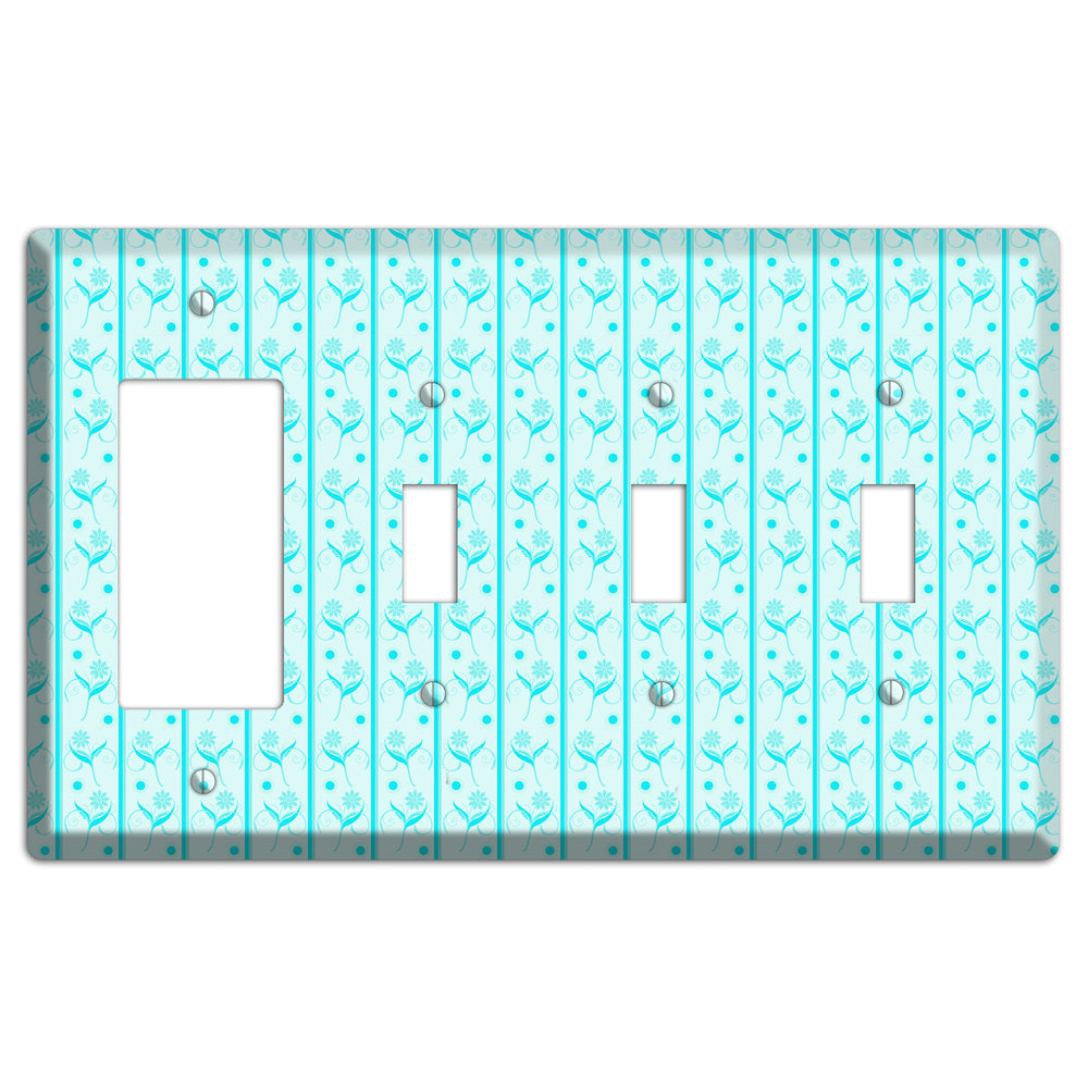 Teal Floral Pattern Rocker / 3 Toggle Wallplate