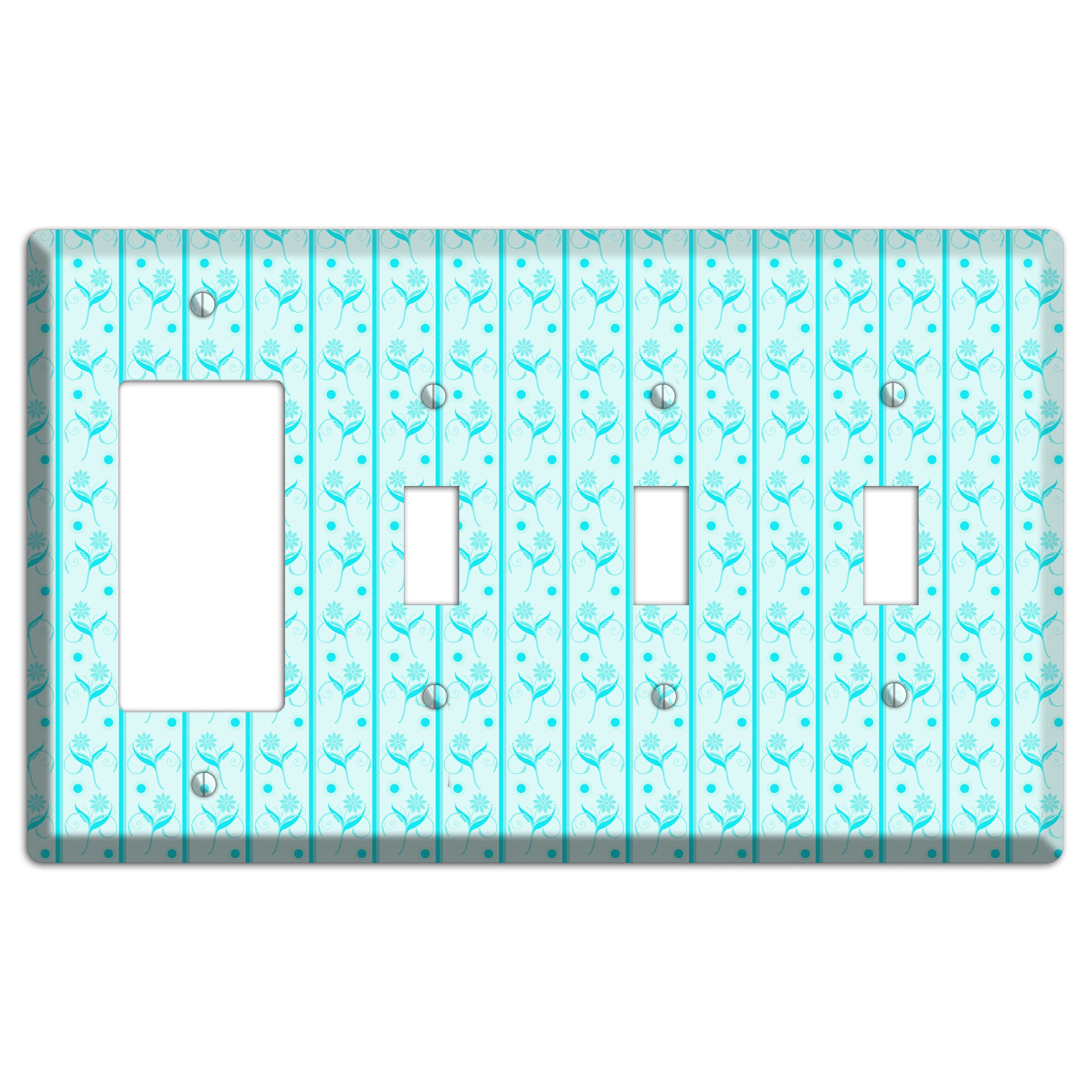 Teal Floral Pattern Rocker / 3 Toggle Wallplate