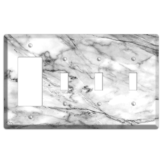 Black and White marble Rocker / 3 Toggle Wallplate