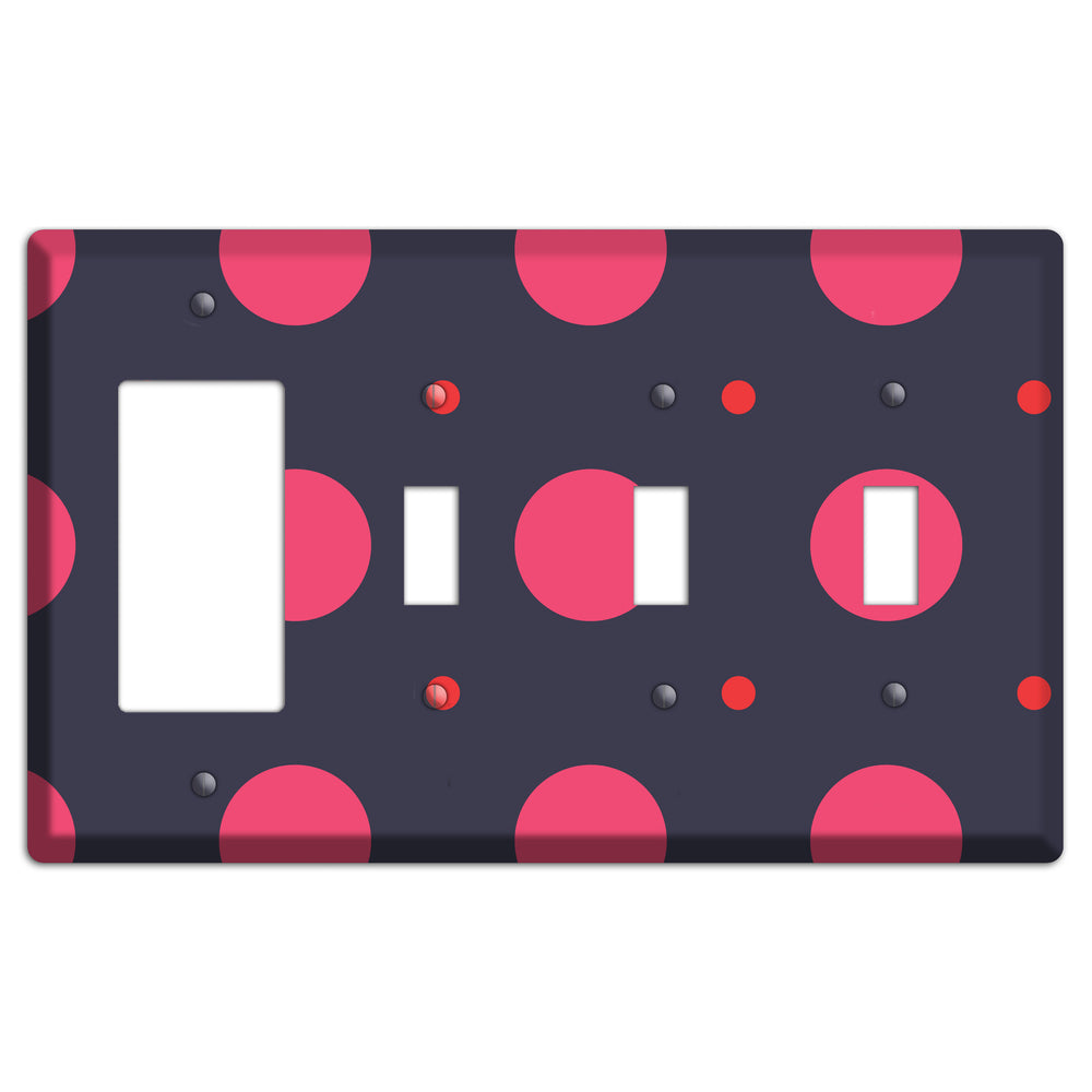 Dark Grey with Fuschia Multi Tiled Medium Dots Rocker / 3 Toggle Wallplate