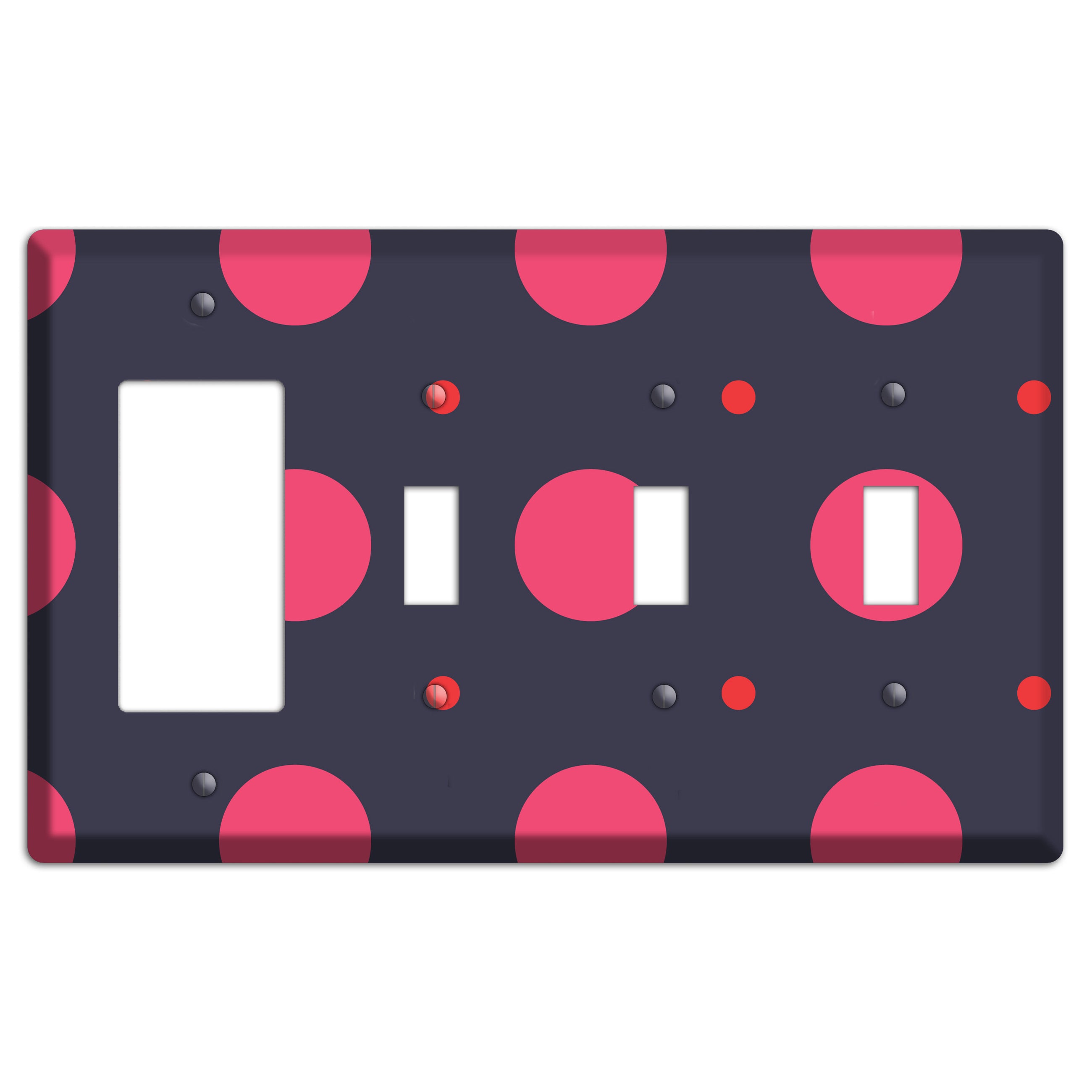 Dark Grey with Fuschia Multi Tiled Medium Dots Rocker / 3 Toggle Wallplate
