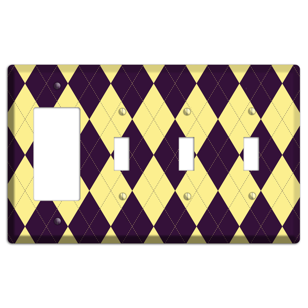 Yellow and Black Argyle Rocker / 3 Toggle Wallplate