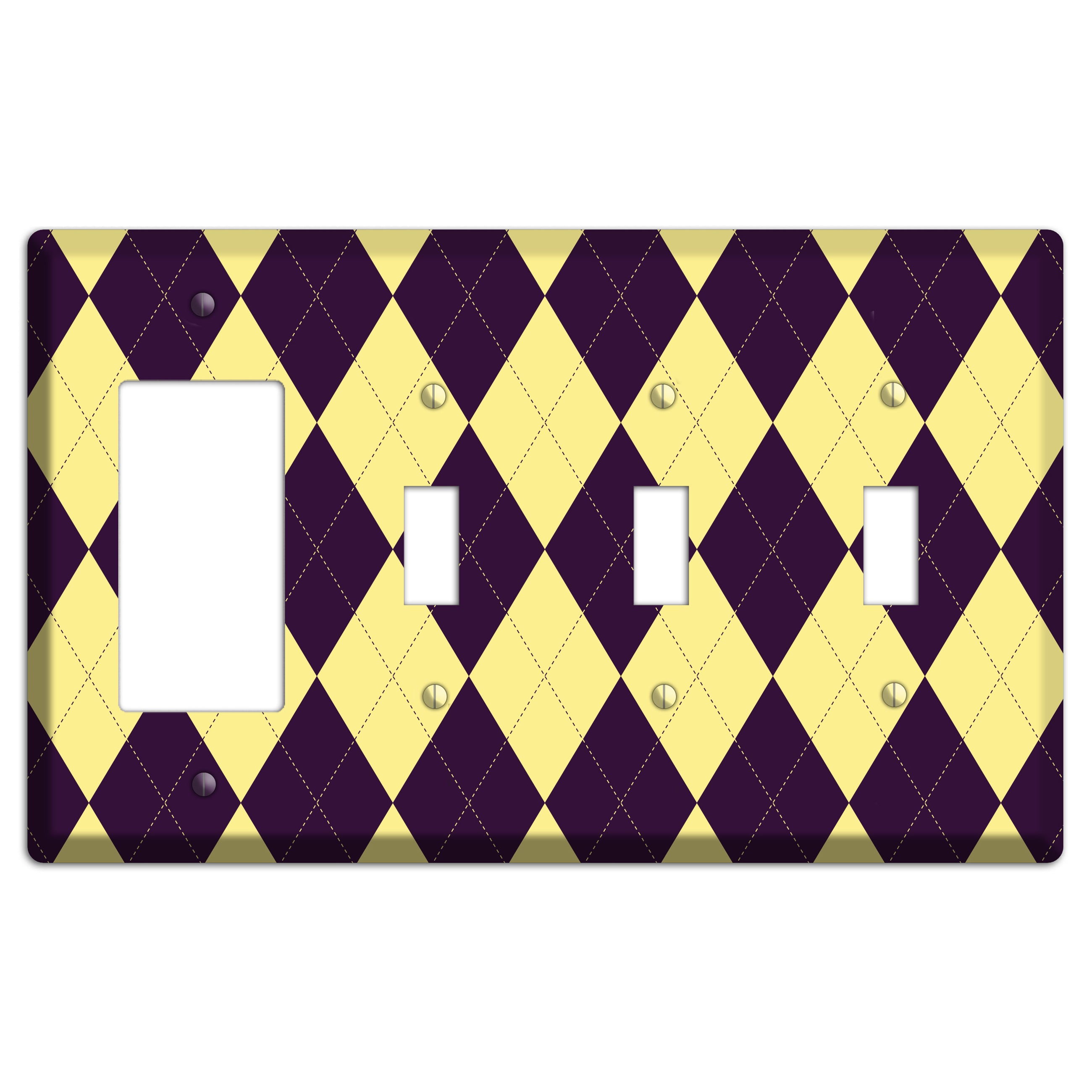 Yellow and Black Argyle Rocker / 3 Toggle Wallplate