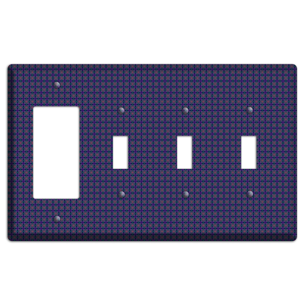 Navy and Purple Tiled Floral Foulard Rocker / 3 Toggle Wallplate