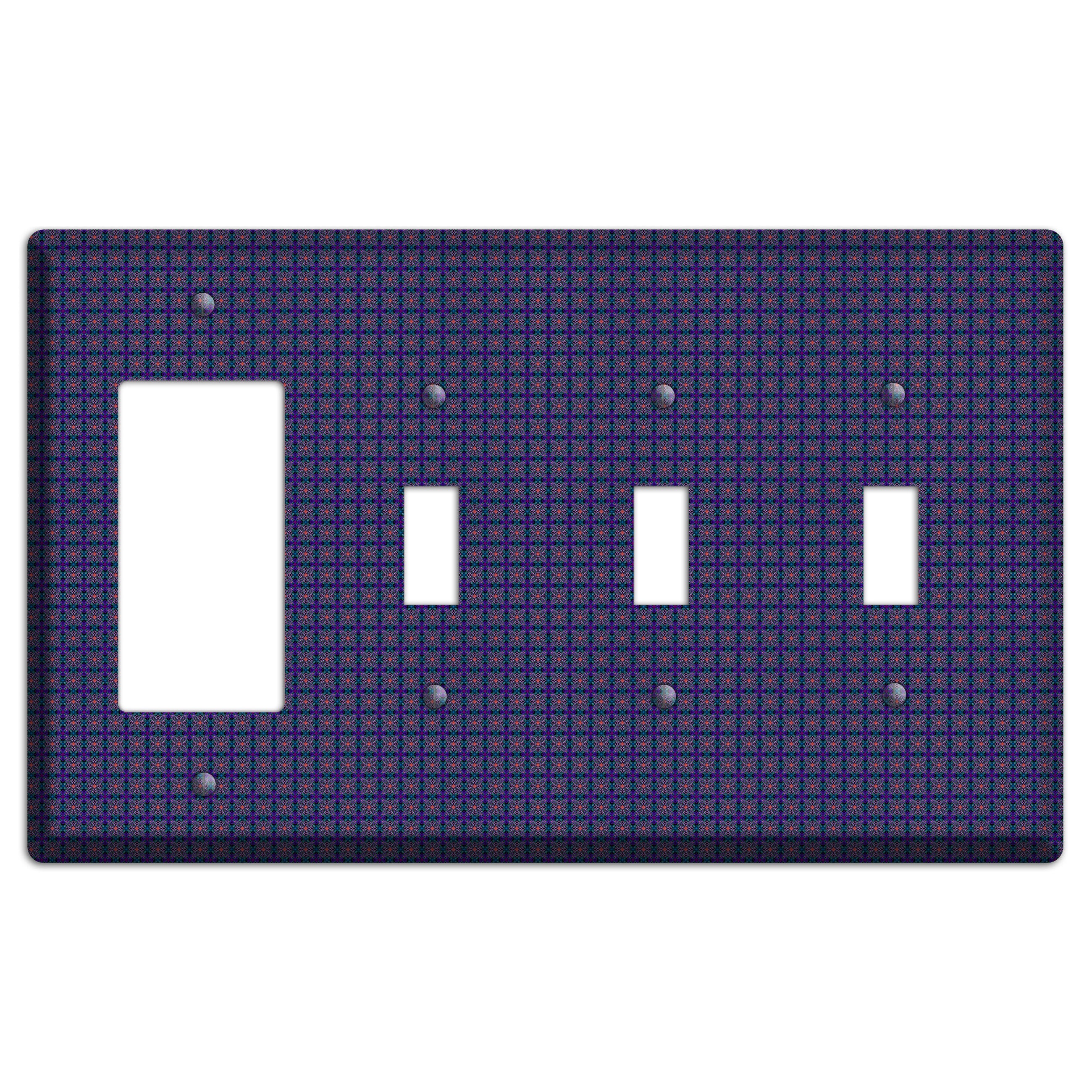 Navy and Purple Tiled Floral Foulard Rocker / 3 Toggle Wallplate