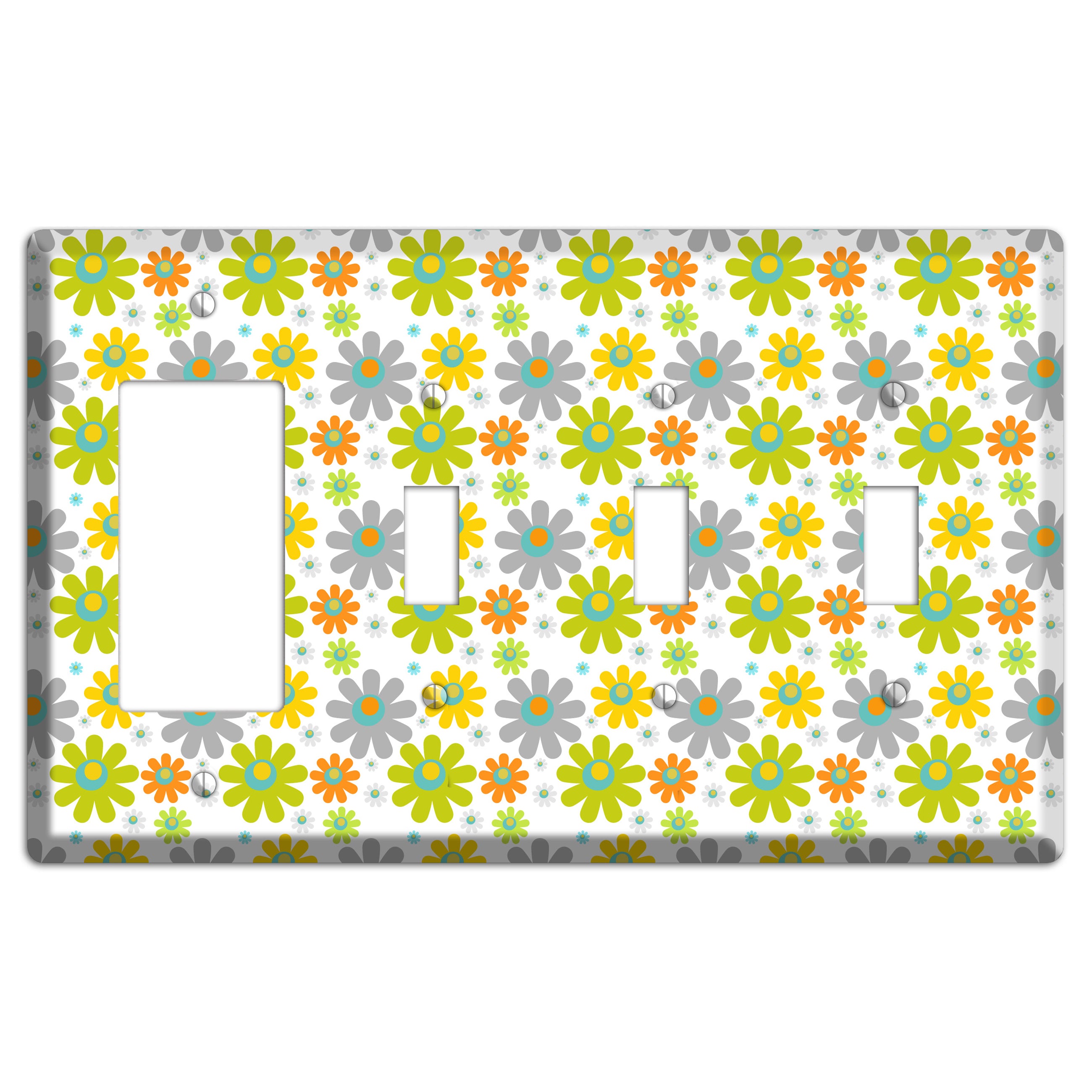 White and Yellow Flower Power Rocker / 3 Toggle Wallplate