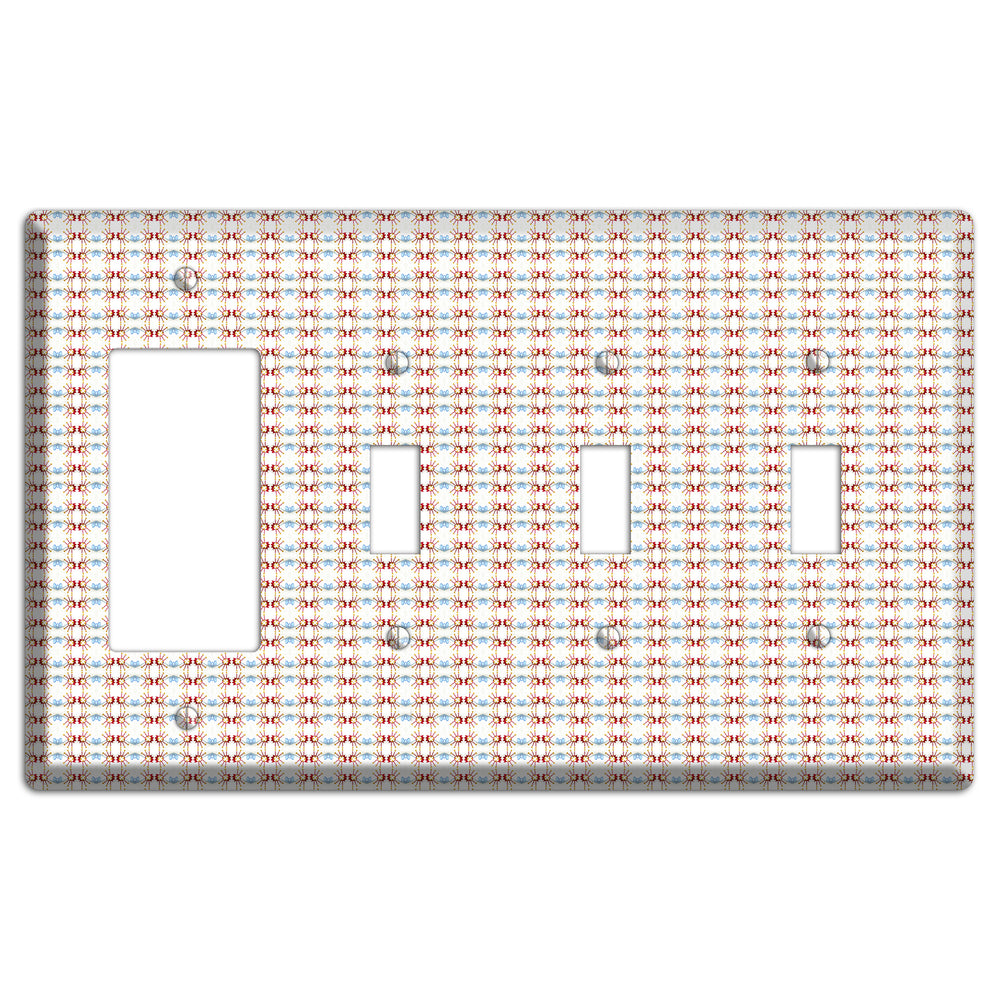 Off White with Red Blue Retro Tapestry Rocker / 3 Toggle Wallplate