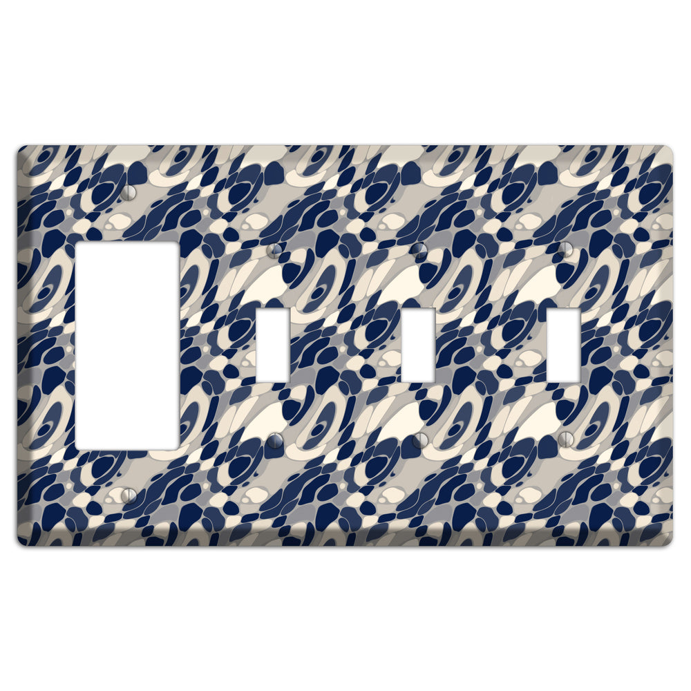 Blue and Beige Large Abstract Rocker / 3 Toggle Wallplate
