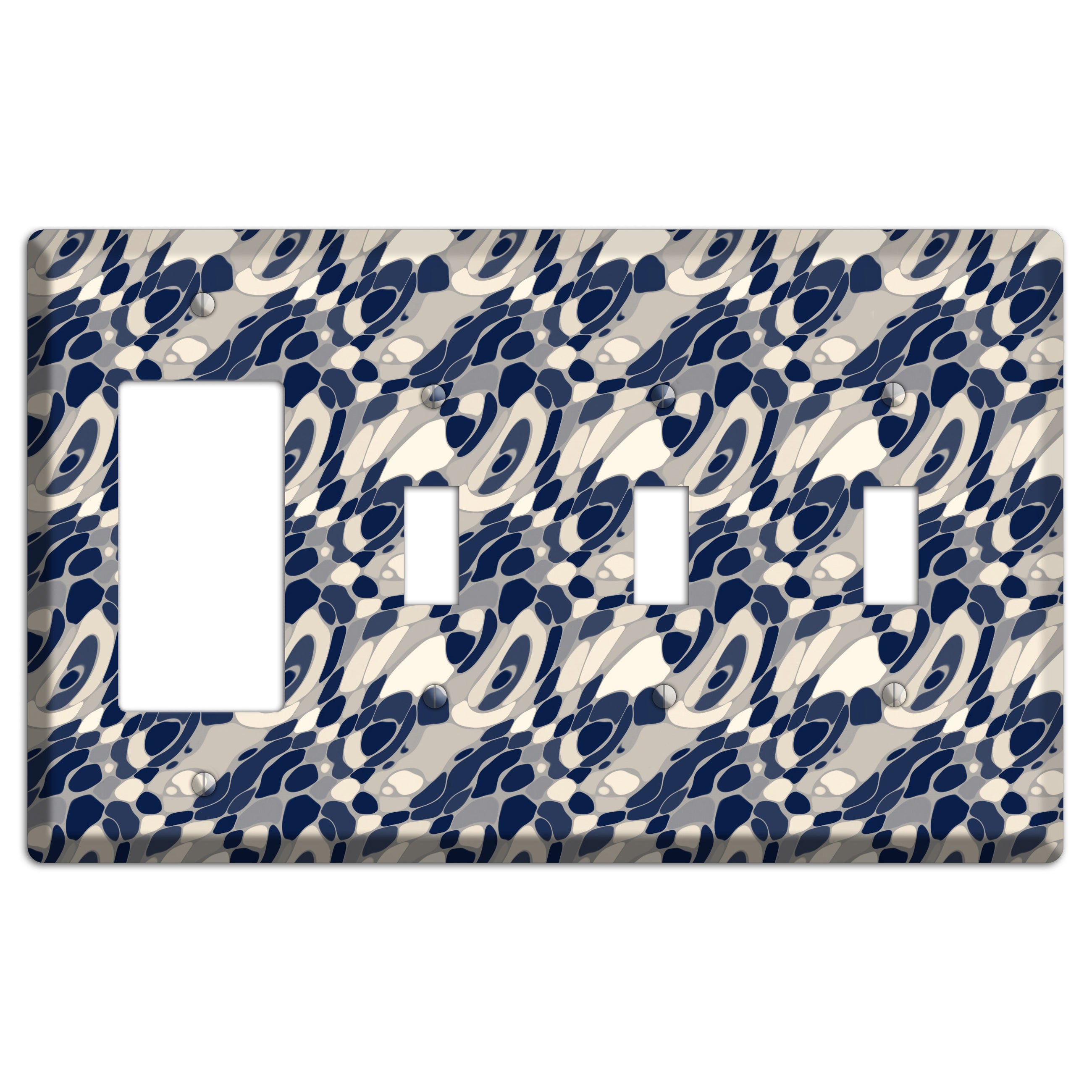 Blue and Beige Large Abstract Rocker / 3 Toggle Wallplate
