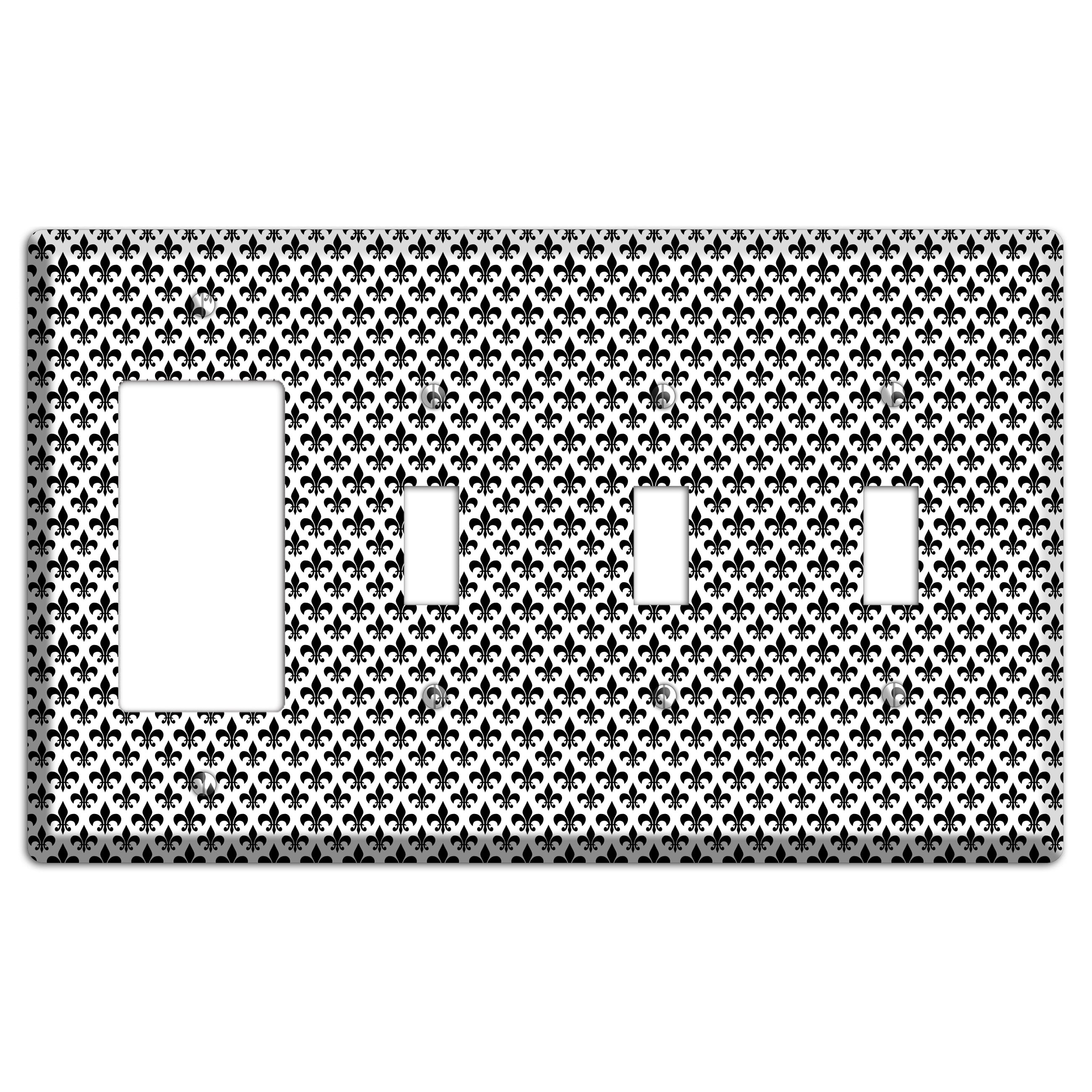Black and White Fleur de lis Rocker / 3 Toggle Wallplate