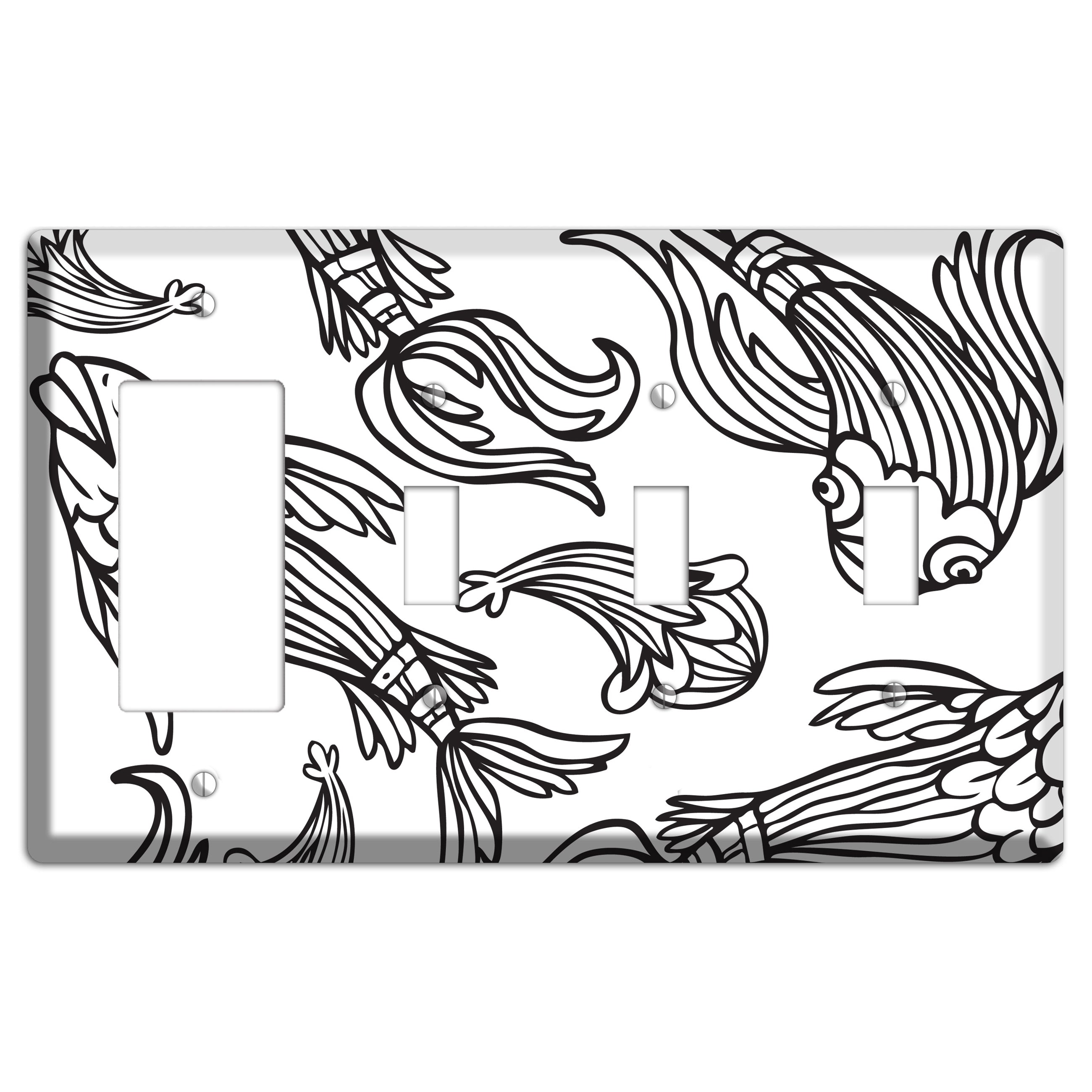 White and Black Koi Rocker / 3 Toggle Wallplate