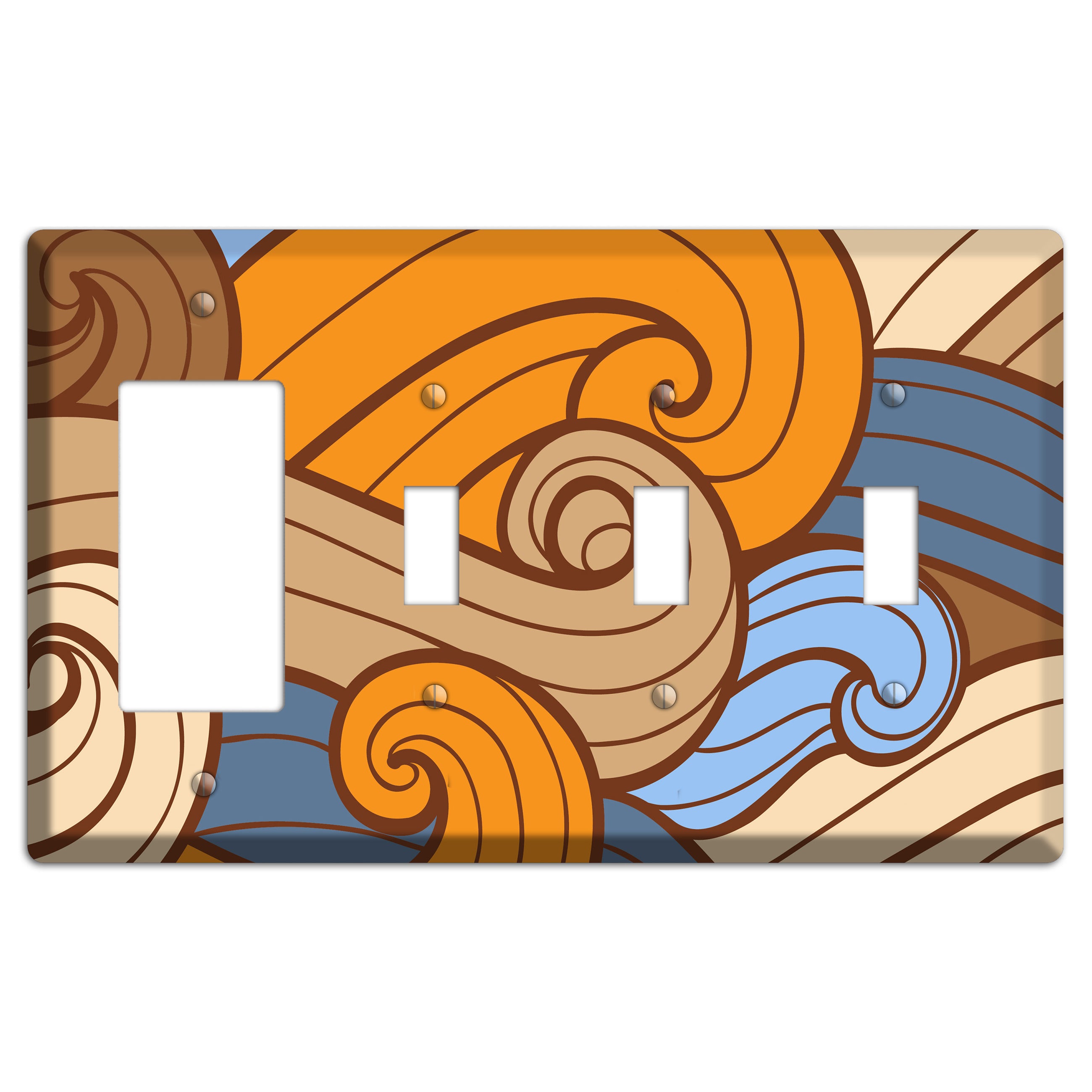Abstract Curl Blue & Cream Rocker / 3 Toggle Wallplate