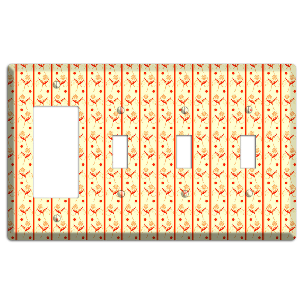 Yellow Floral Pattern Rocker / 3 Toggle Wallplate