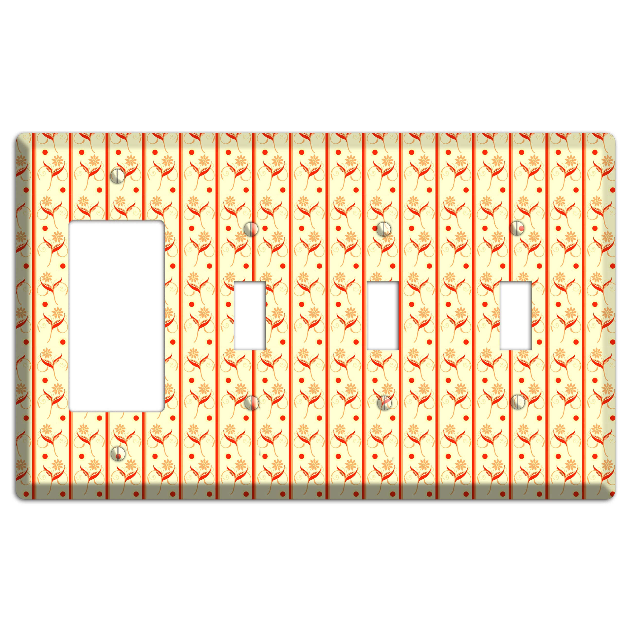 Yellow Floral Pattern Rocker / 3 Toggle Wallplate