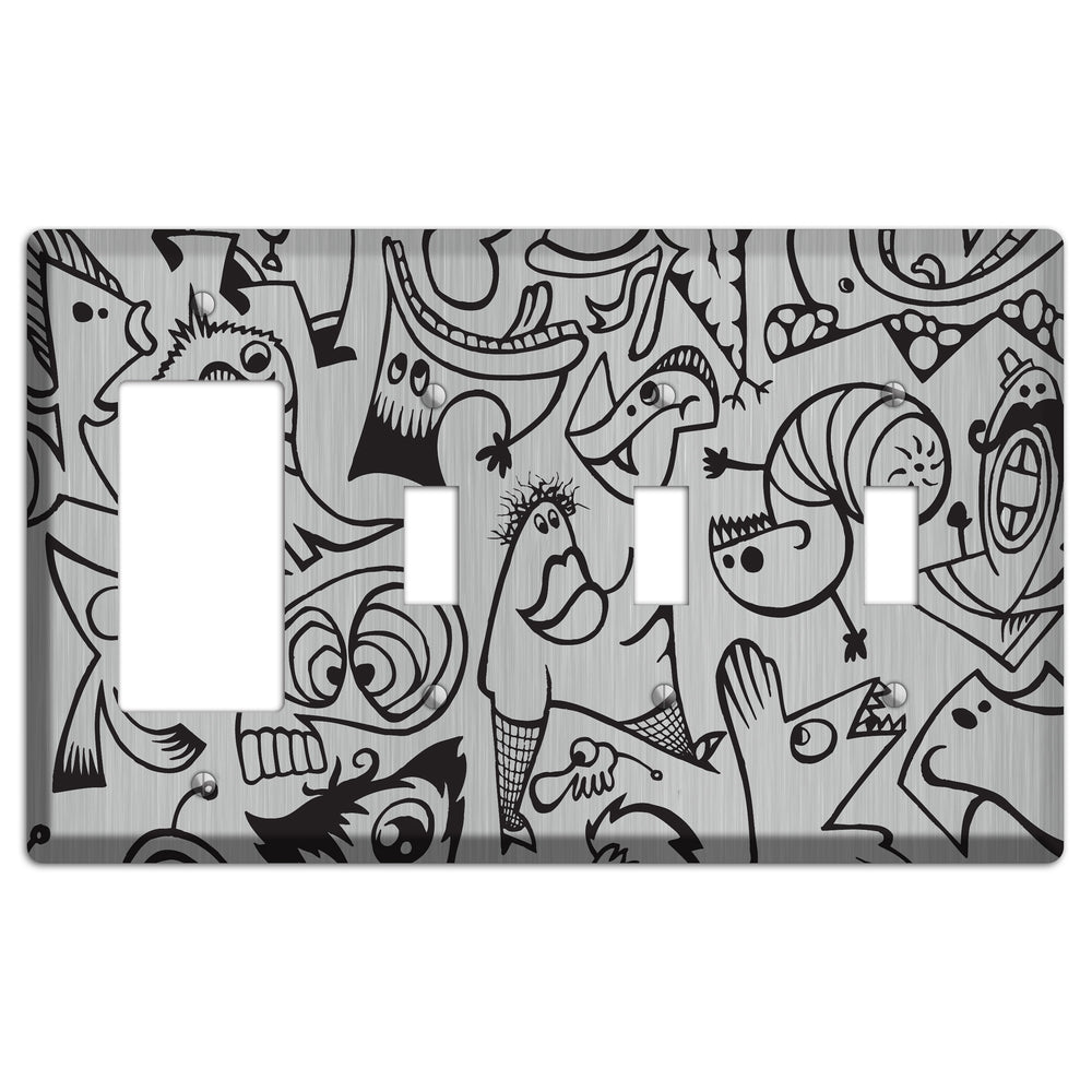 Whimsical Faces 2 Stainless Steel Rocker / 3 Toggle Wallplate