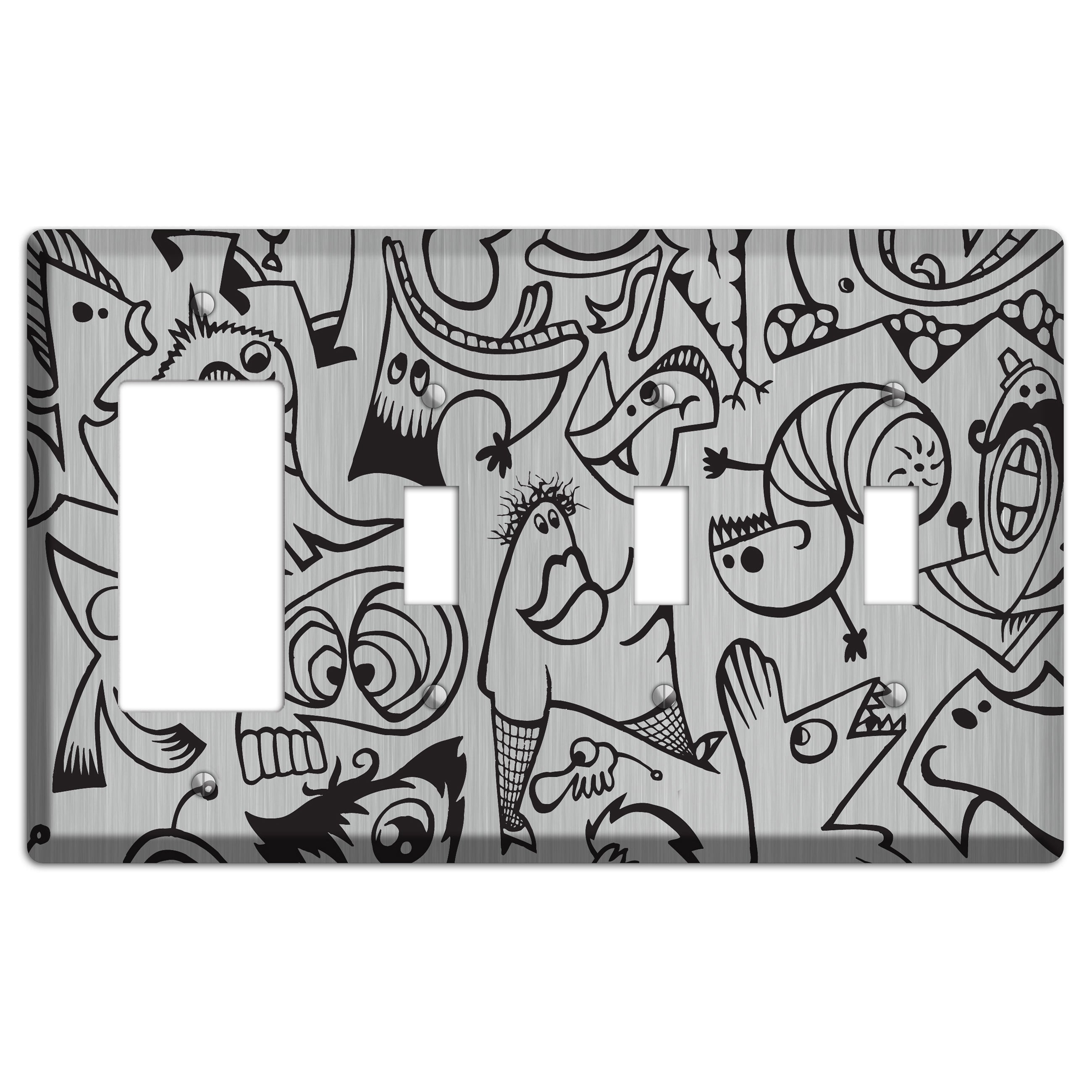 Whimsical Faces 2  Stainless Rocker / 3 Toggle Wallplate