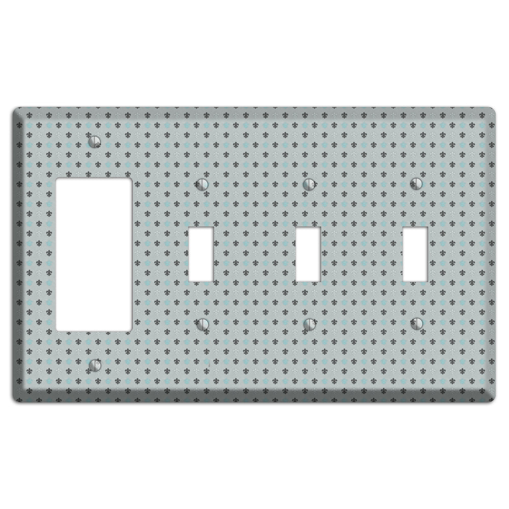 Dusty Blue with Fleur de Lis Rocker / 3 Toggle Wallplate