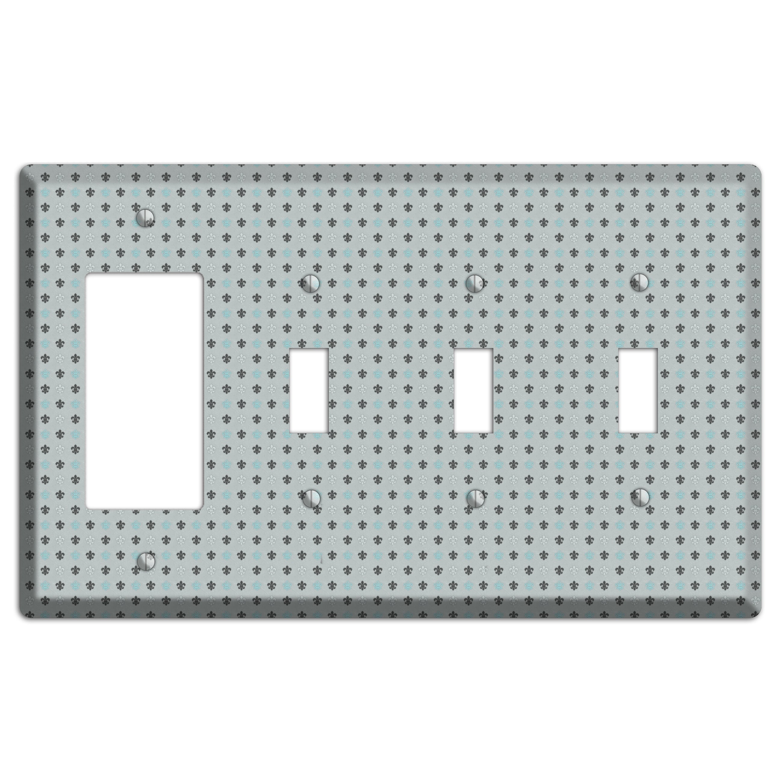 Dusty Blue with Fleur de Lis Rocker / 3 Toggle Wallplate