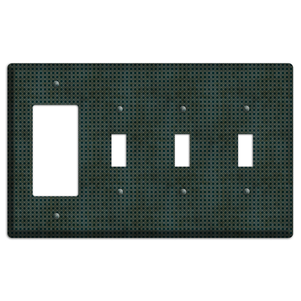 Dark Green Grunge Tiny Arabesque Rocker / 3 Toggle Wallplate