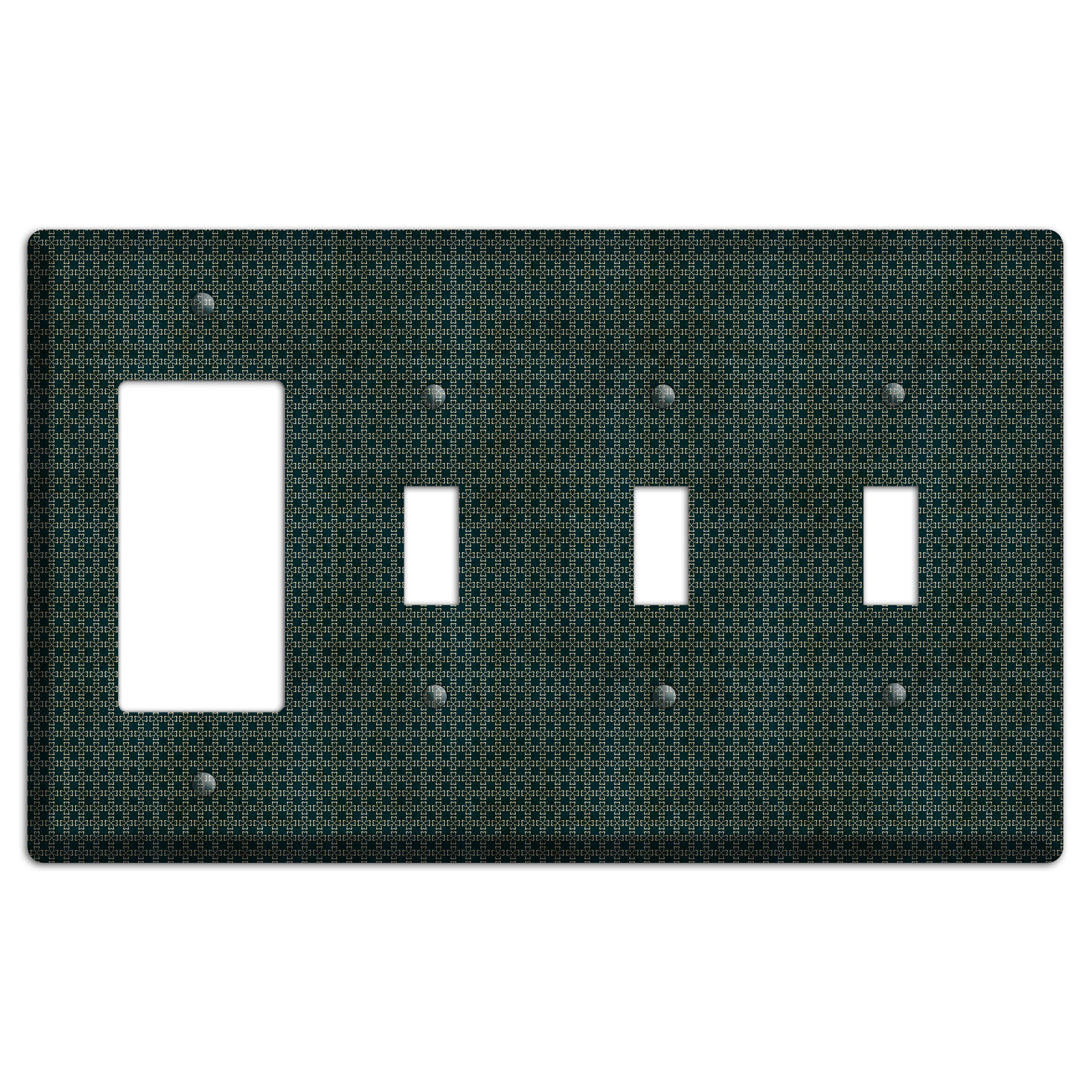 Dark Green Grunge Tiny Arabesque Rocker / 3 Toggle Wallplate