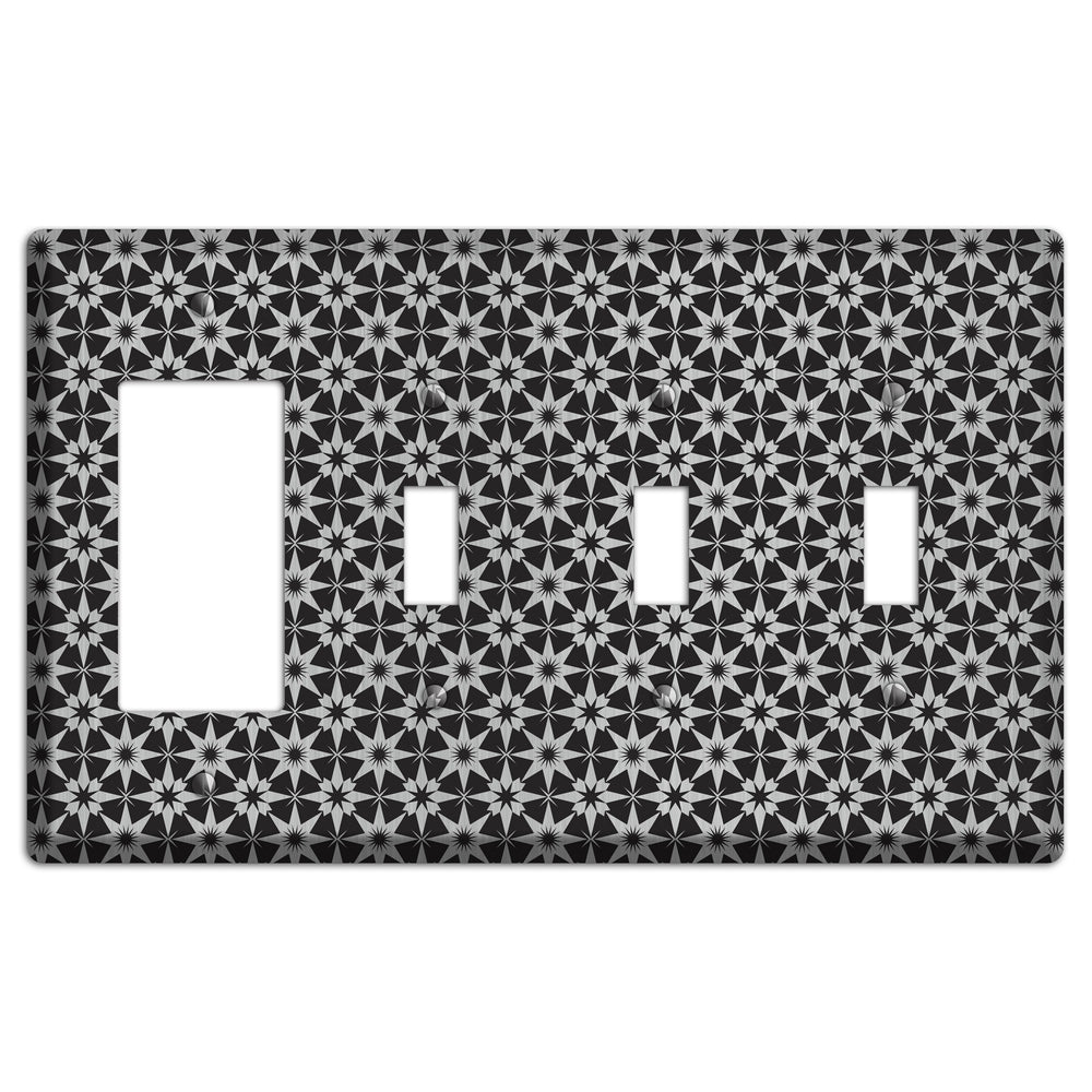 Black with Stainless Steel Foulard Rocker / 3 Toggle Wallplate