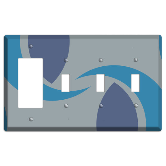 Grey and Blue Abstract Rocker / 3 Toggle Wallplate