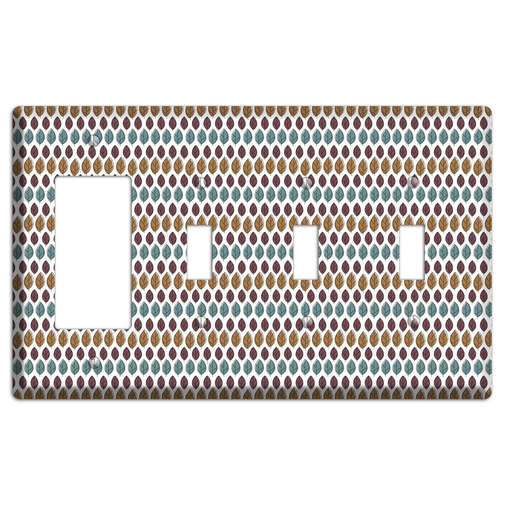 Multi Brown Dusty Blue Leaf Contour Rocker / 3 Toggle Wallplate