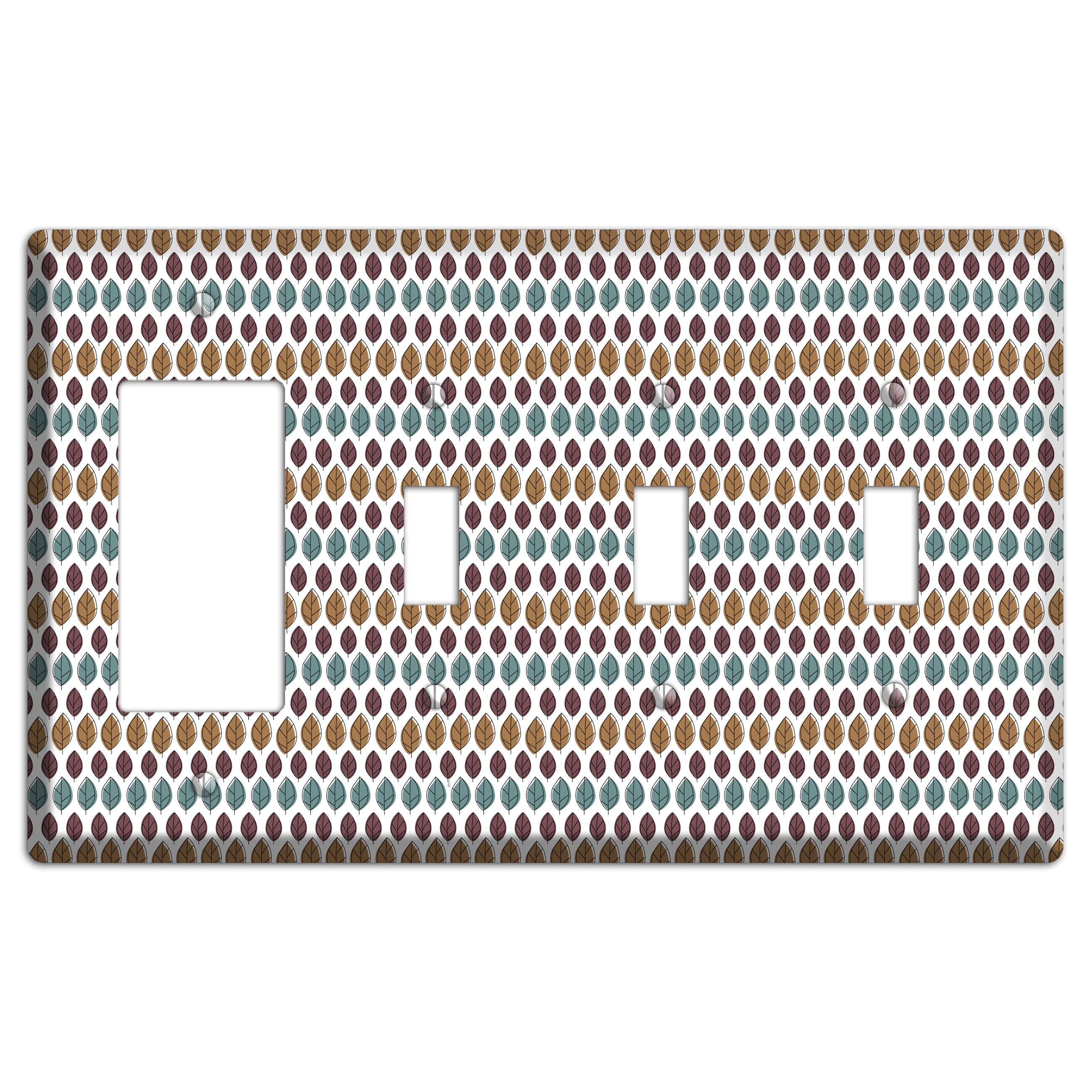 Multi Brown Dusty Blue Leaf Contour Rocker / 3 Toggle Wallplate