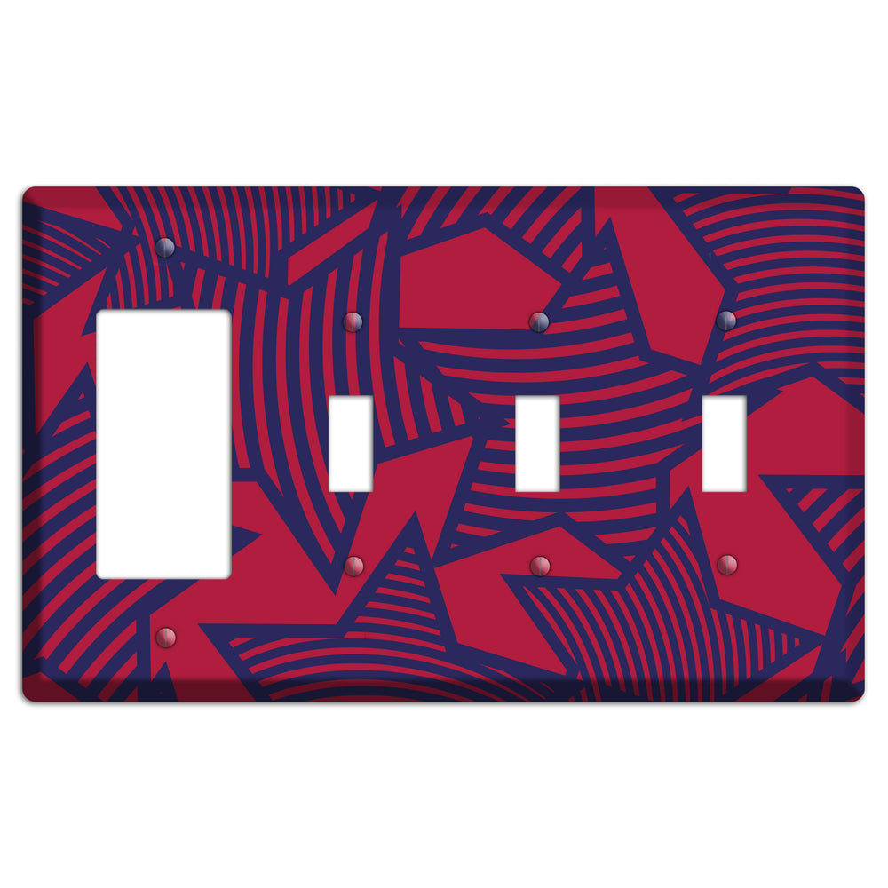 Red with Large Blue Stars Rocker / 3 Toggle Wallplate