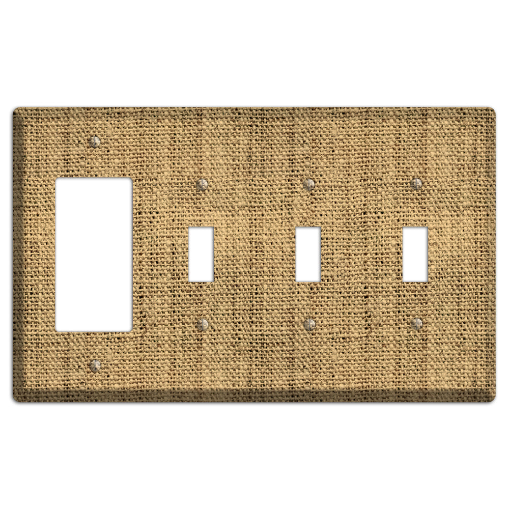 Teak Burlap Rocker / 3 Toggle Wallplate