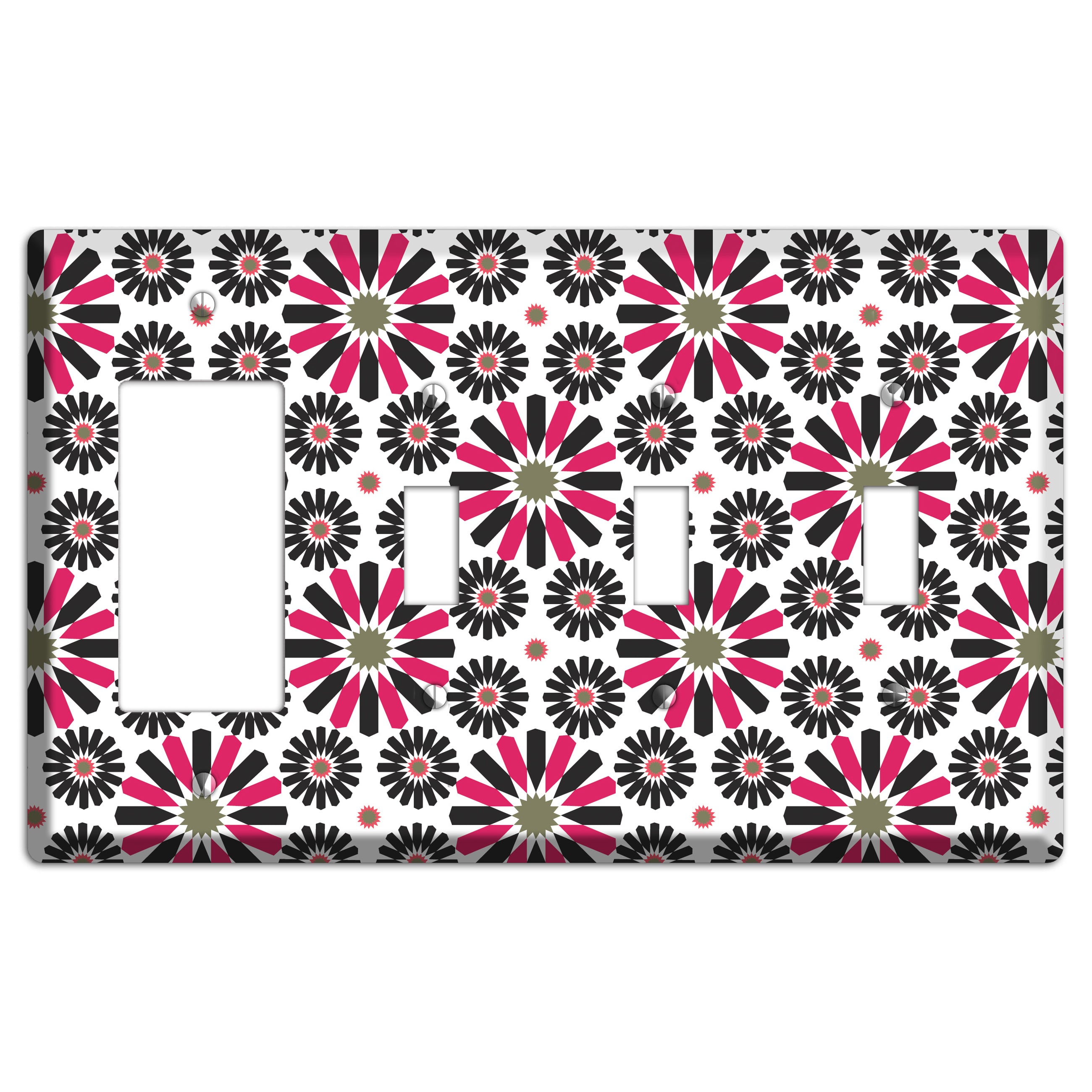 Red and Brown Scandinavian Floral Rocker / 3 Toggle Wallplate